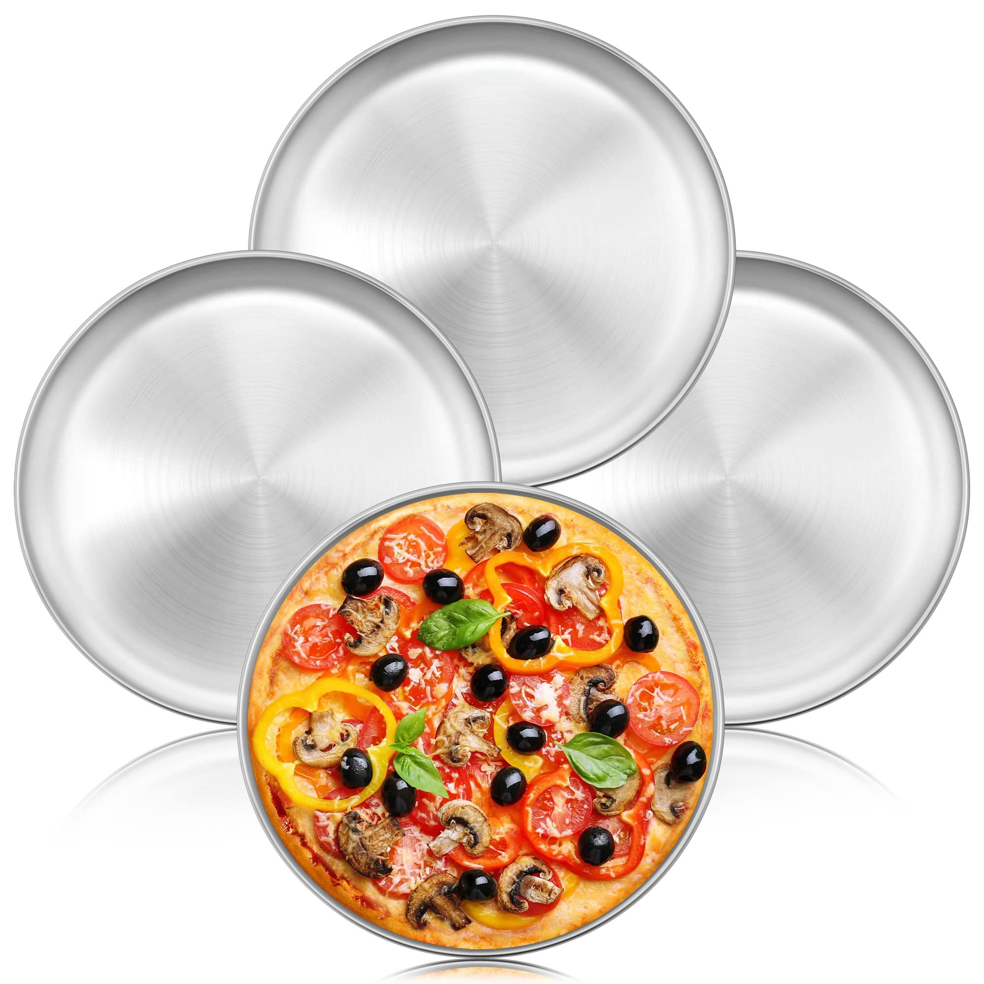 Lianyu 4 Pack Pizza Pan Set, 11.8 Inch Stainless Steel Pizza Serving Tray For Oven Baking, Nonstick Round Pizza Plate,Dishwasher