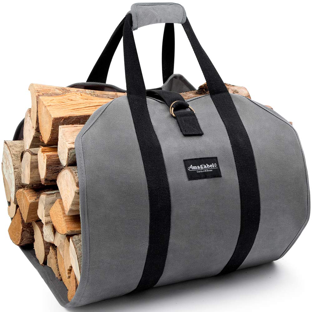 Amagabeli Firewood Carrier Tote Waxed Canvas Log Tote Carrying Bag Wood Carrier Bag With Handles Security Strap For Camping Indo