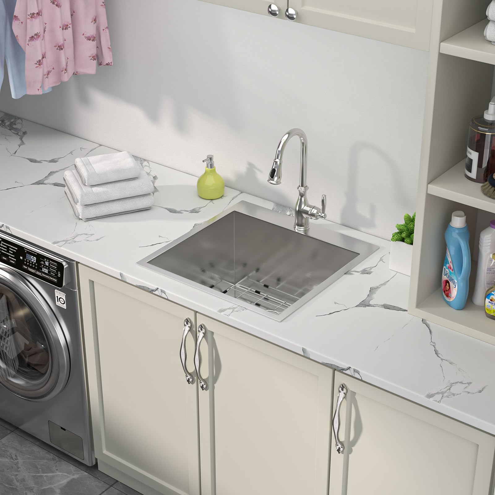 Sarlai 12 Inch Deep Drop In Laundry Sink - 25X 22 Laundry Utility Sink Drop In Topmount Single Bowl 16 Gauge Stainless Steel Abo