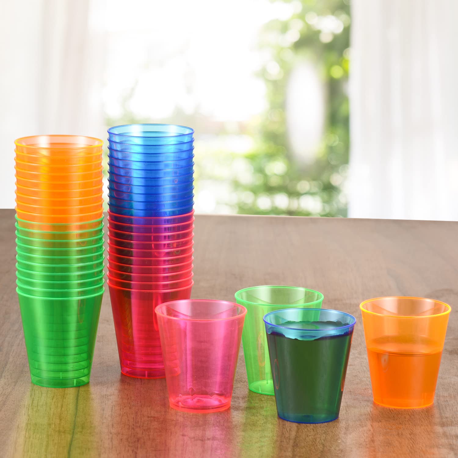 Qianqueyue 250 Pack Shot Glasses, 2Oz Disposable Clear Hard Plastic Cups(Multicolor),Jello Cups For Party,Iridescent Party Suppl