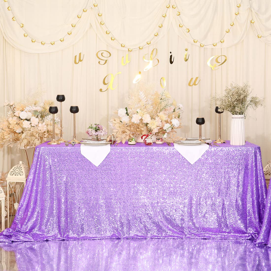 Squarepie Sequin Tablecloth Rectangular 60 X 102 Inch Lavender Reflect Lights Bling Sparkly Table Linen For Wedding Party