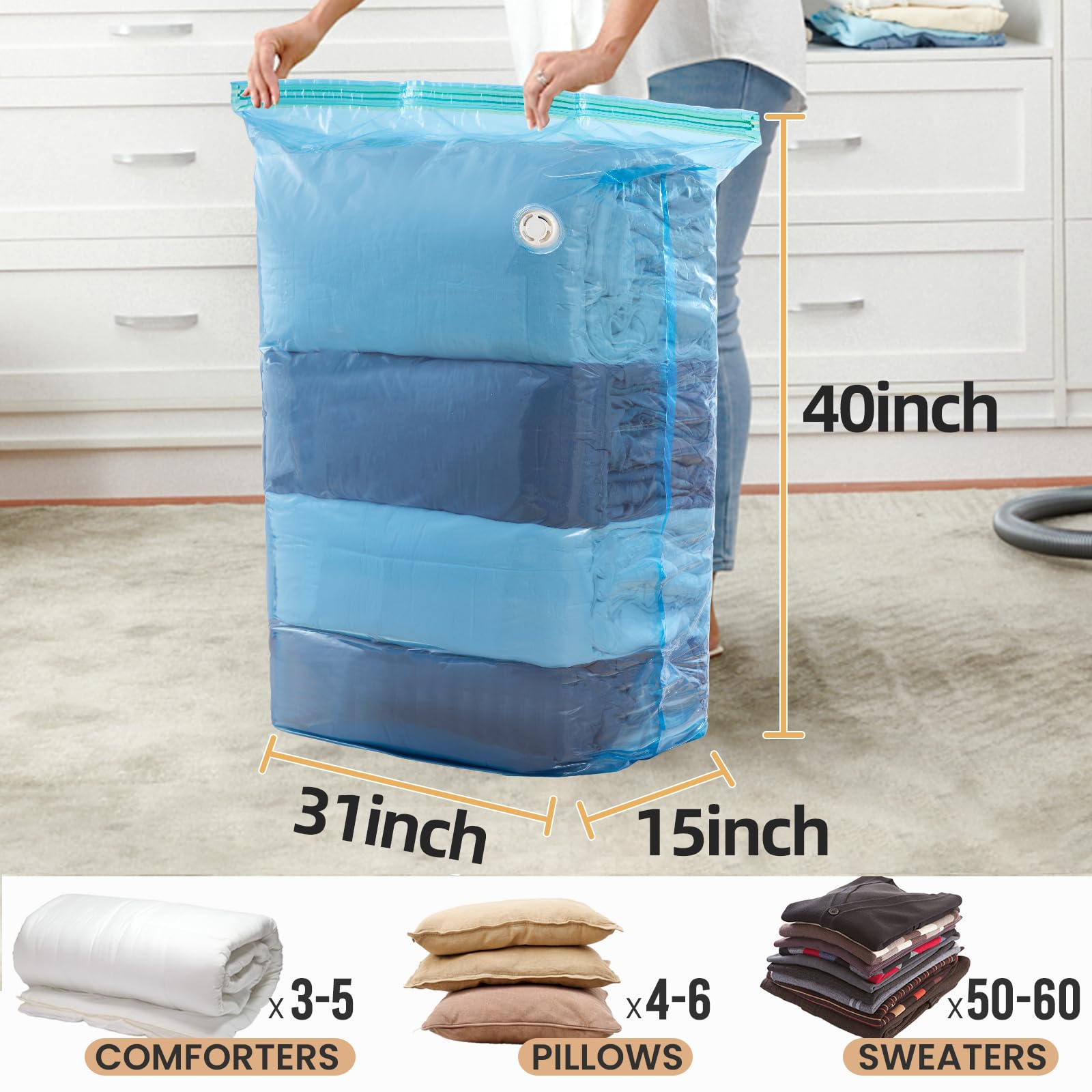 TAILI 8 Pack Vacuum Storage Bags, Jumbo Cube (31x40x15 Inch), Extra Large Vacuum Seal Bags for Clothing, Comforters, Blankets, B