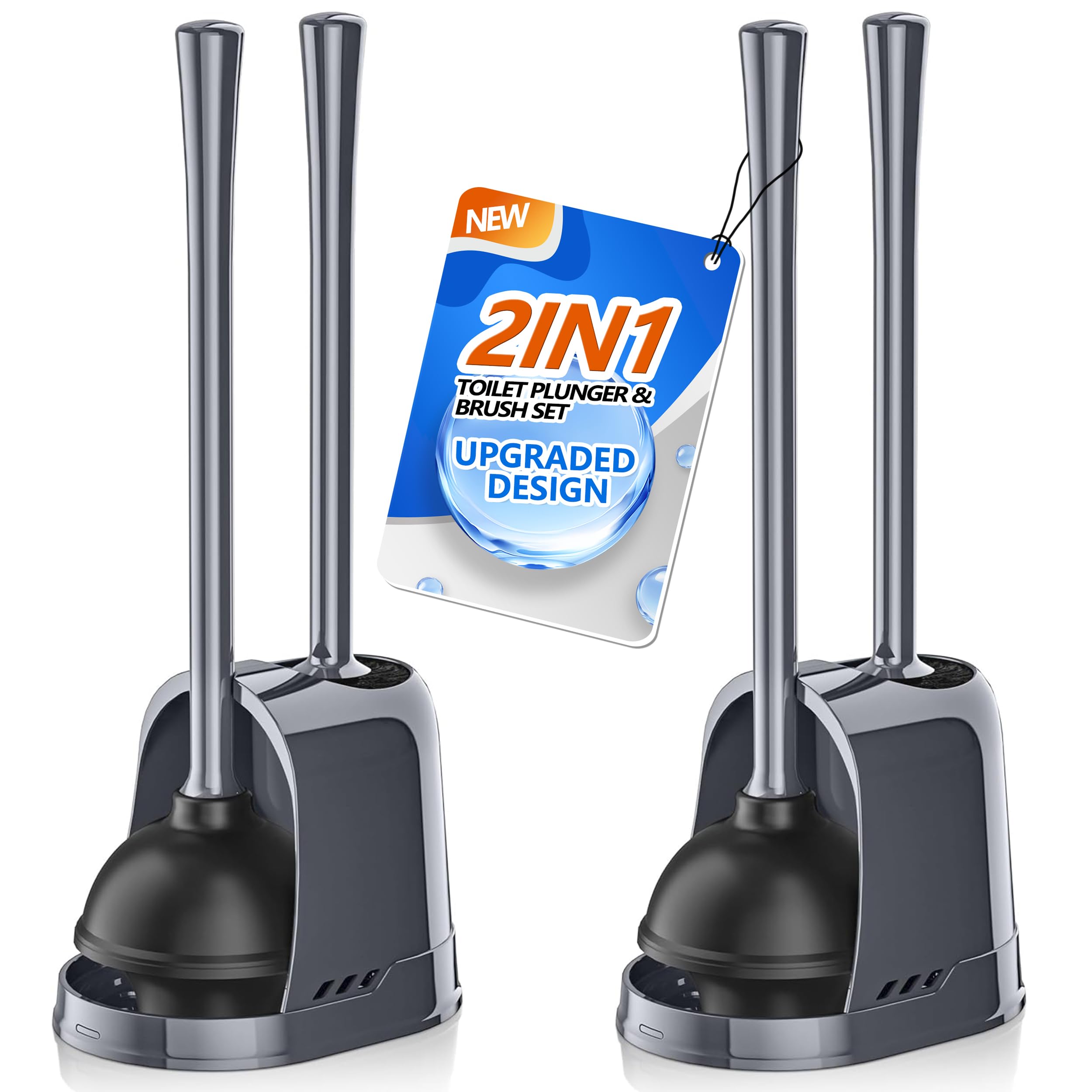 Lovloy Toilet Plunger And Brush, Bowl Brush And Heavy Duty Toilet Plunger Set With Ventilated Holder, 2-In-1 Toilet Brush And Pl