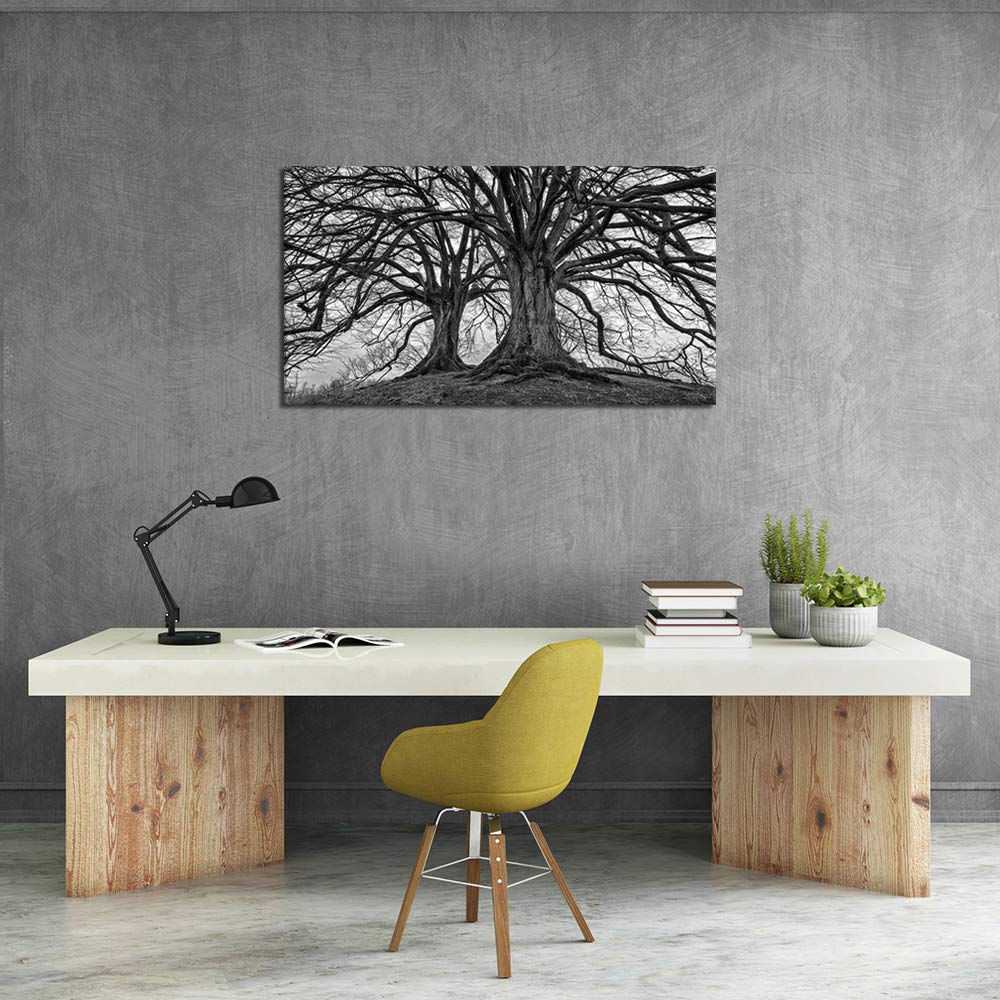 Visual Art Decor Large Black And White Trees Canvas Wall Art Winter Oak Trees Branches Picture Nature Scenery Giclee Prints Fram