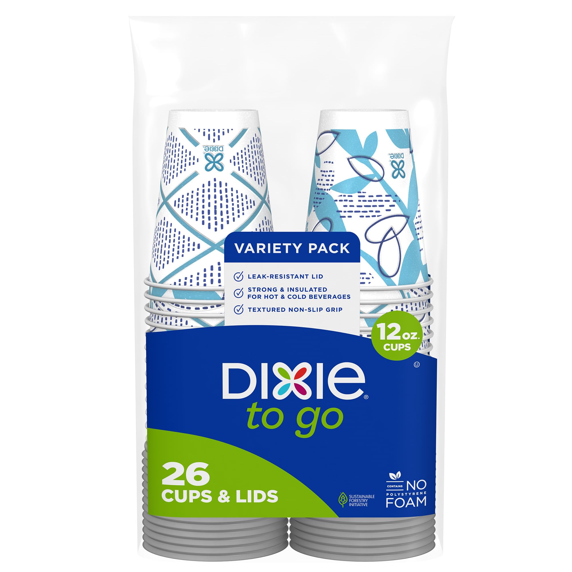Dixie To Go Paper Coffee Cups With Lids, 12 Oz, 26 Ct, Disposable Insulated Paper Cups For On-The-Go Hot Or Cold Beverages