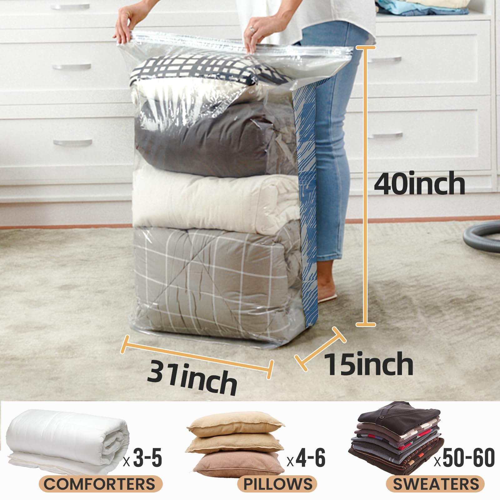 Taili Vacuum Storage Bags 4 Pack, Space Saver Bags Large Jumbo Cube 31X40X15 Inch, Blue Coastline Vacuum Sealed Bags For Bedding