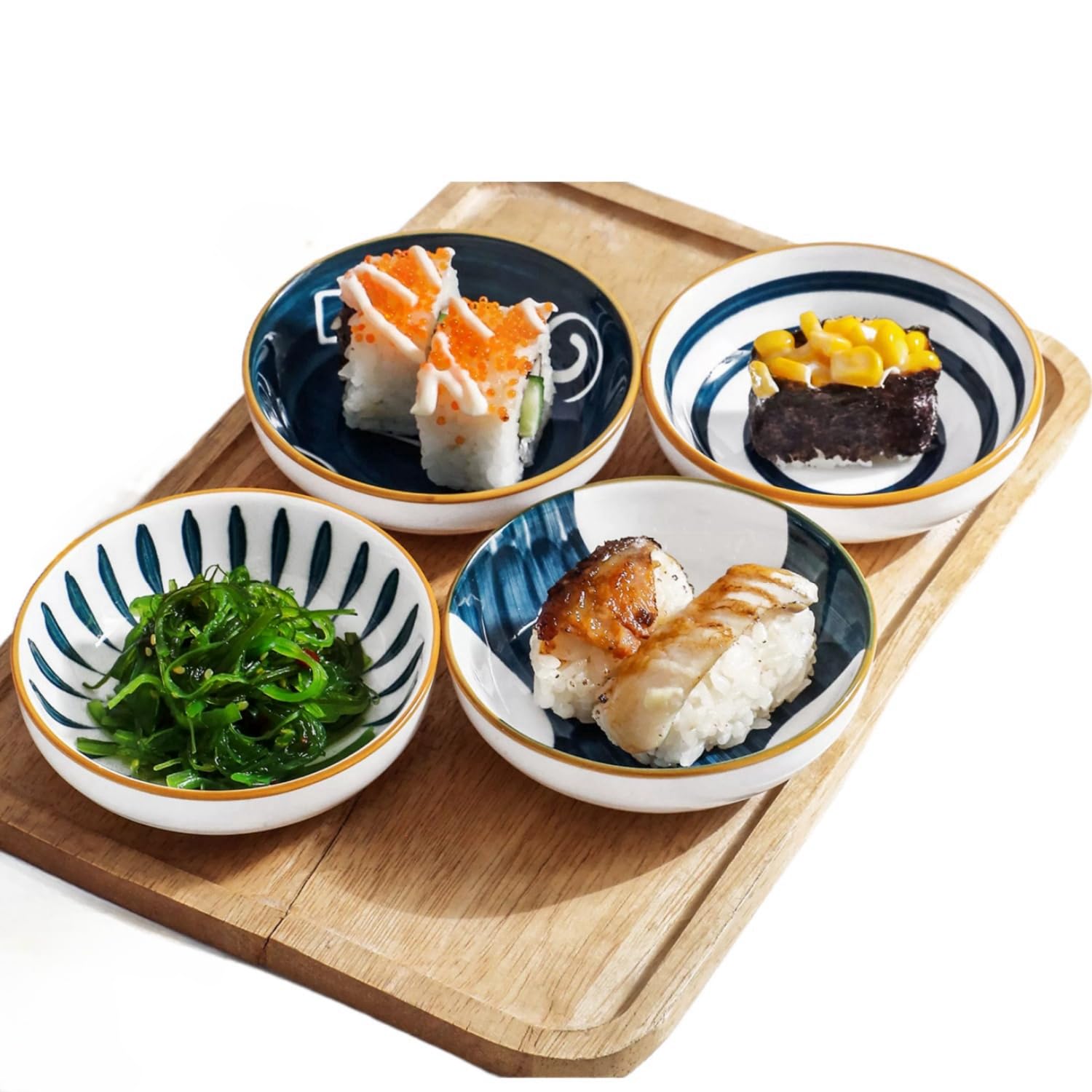 yaocoral 4 Pack 3 oz Small Ceramic Side Dish Japanese Dipping Sauce Dish Soy Sauce Dish Cute Mini Bowls for Sushi,Dipping,Ketchu