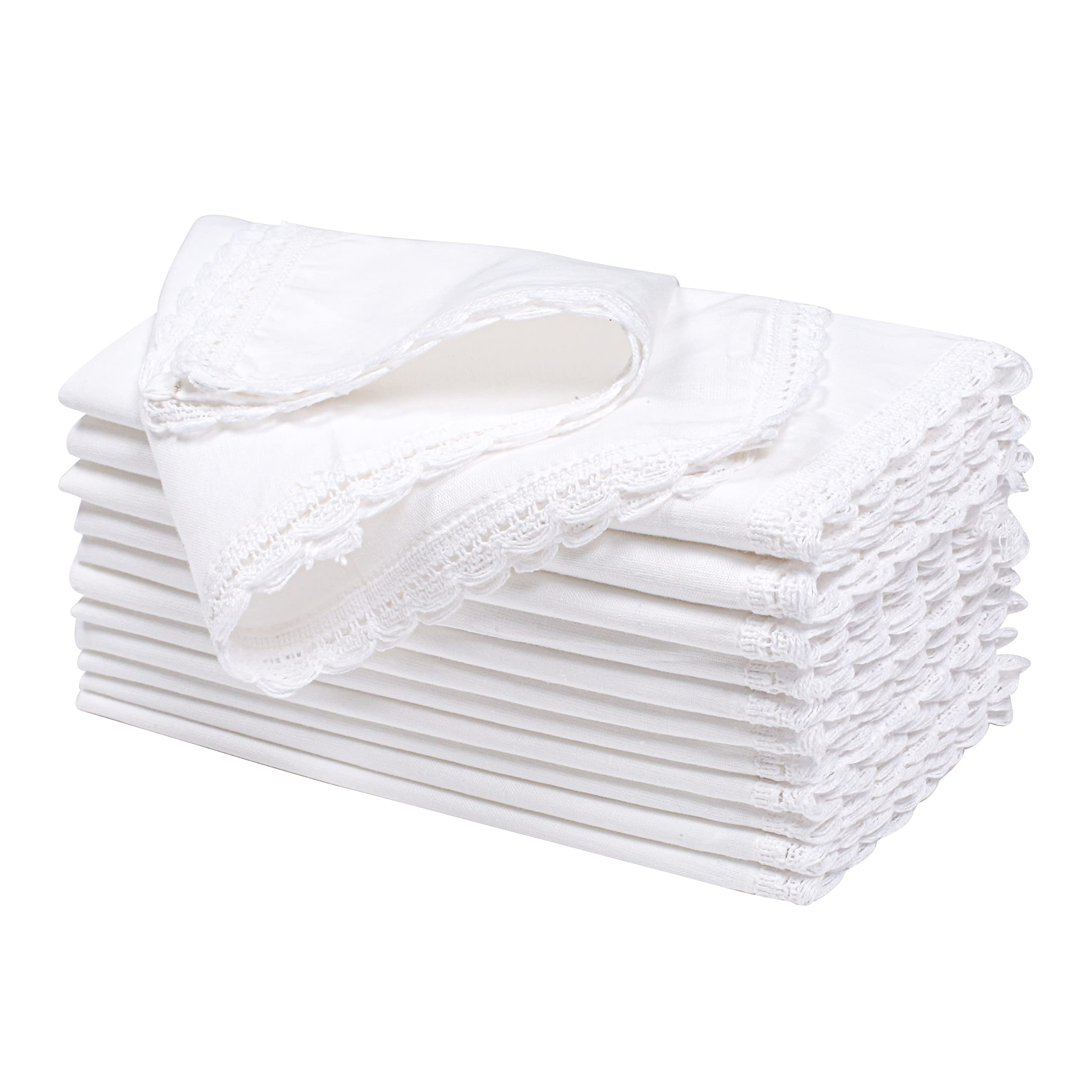 Cloth Dinner Napkins With Lace -100 Cotton -White Color,20X20,Wedding Napkins,Cocktails Napkins,Dinner Napkins,Decorative Napkin