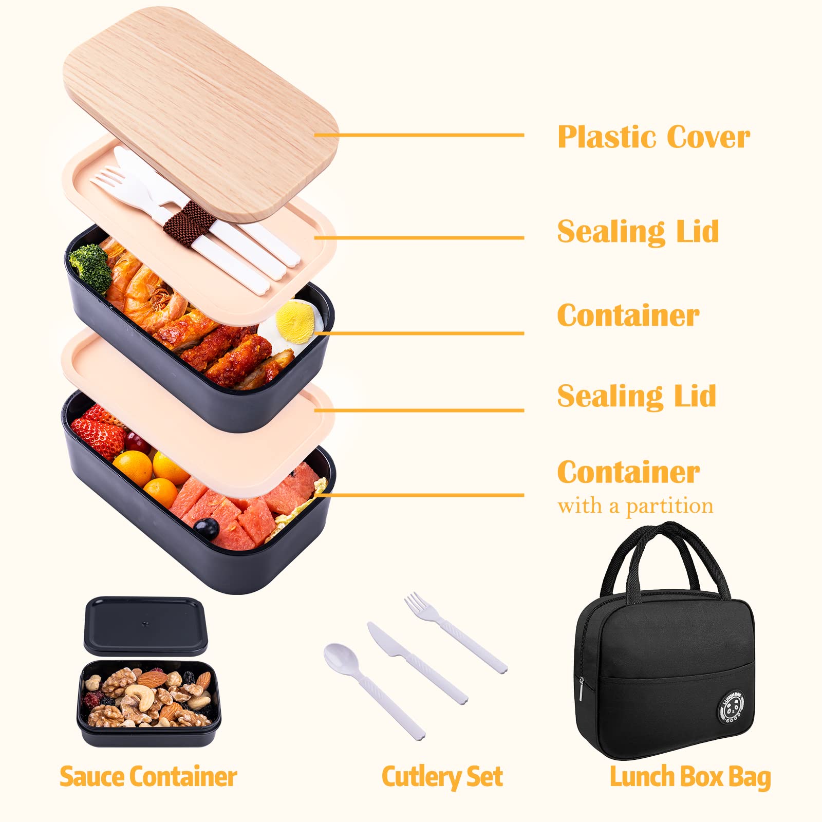 Bento Box With Lunch Bag Microwavable All-In-One Meal Prep Compartment Lunch Containers With Utensils Leak Resistant Lunch Box W
