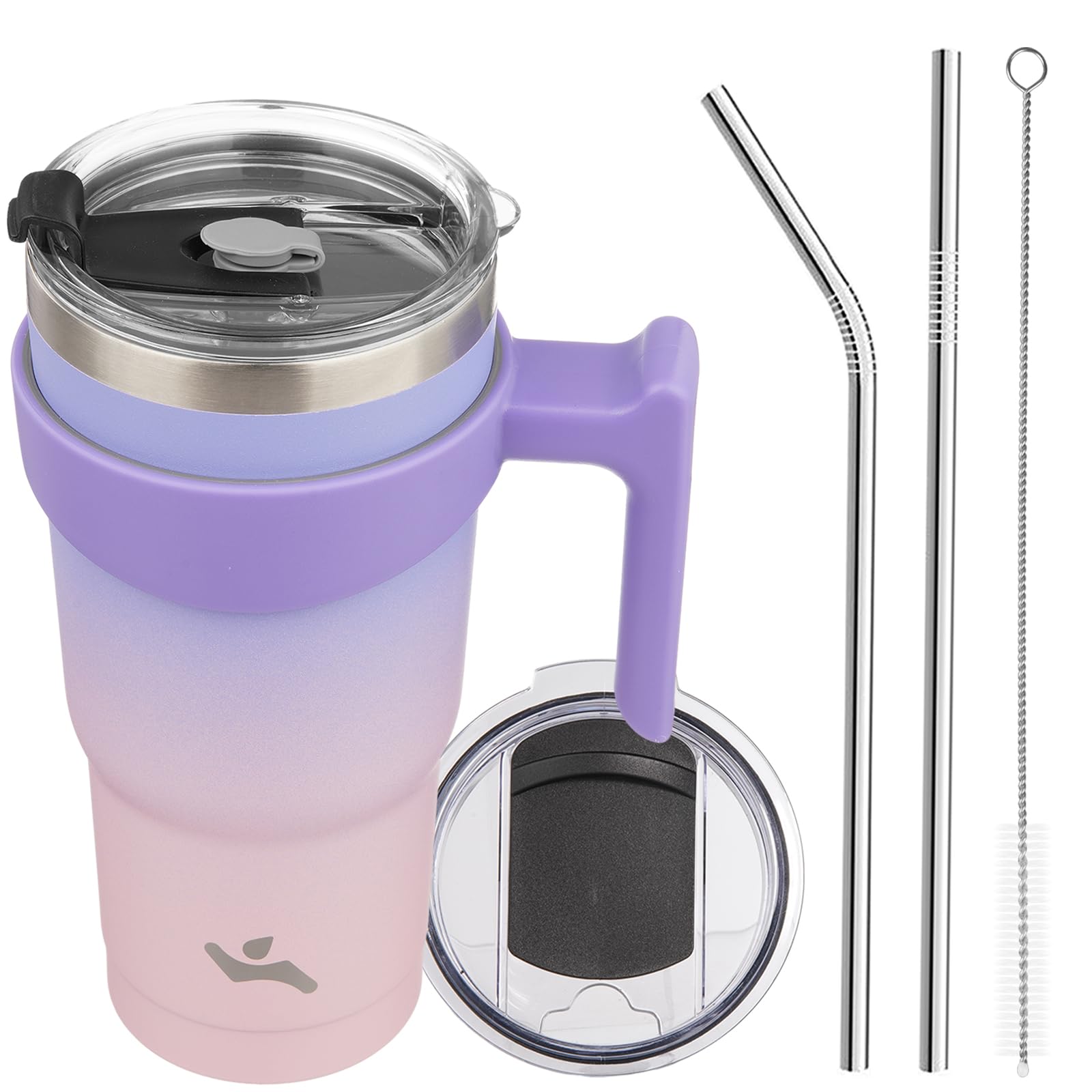 Konokyo 20 oz Tumbler with Handle and 2 Straw 2 Lid, Insulated Water Bottle Stainless Steel Vacuum Cup Reusable Travel Mug,Paste