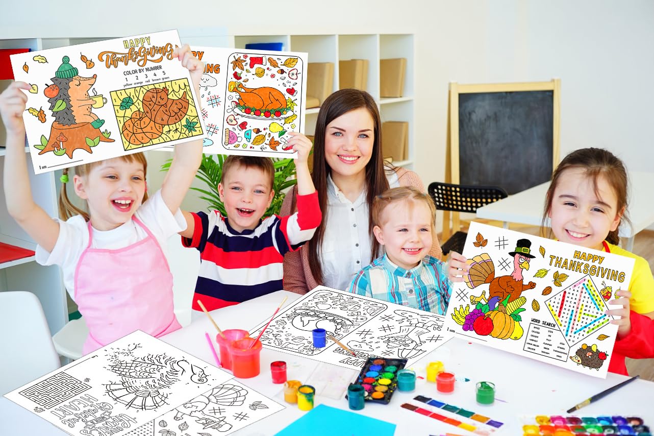 Whatsign Thanksgiving Placemats For Kids 12 Sheets Thanksgiving Coloring Paper Placemats Fall Thanksgiving Paper Table Mat For T