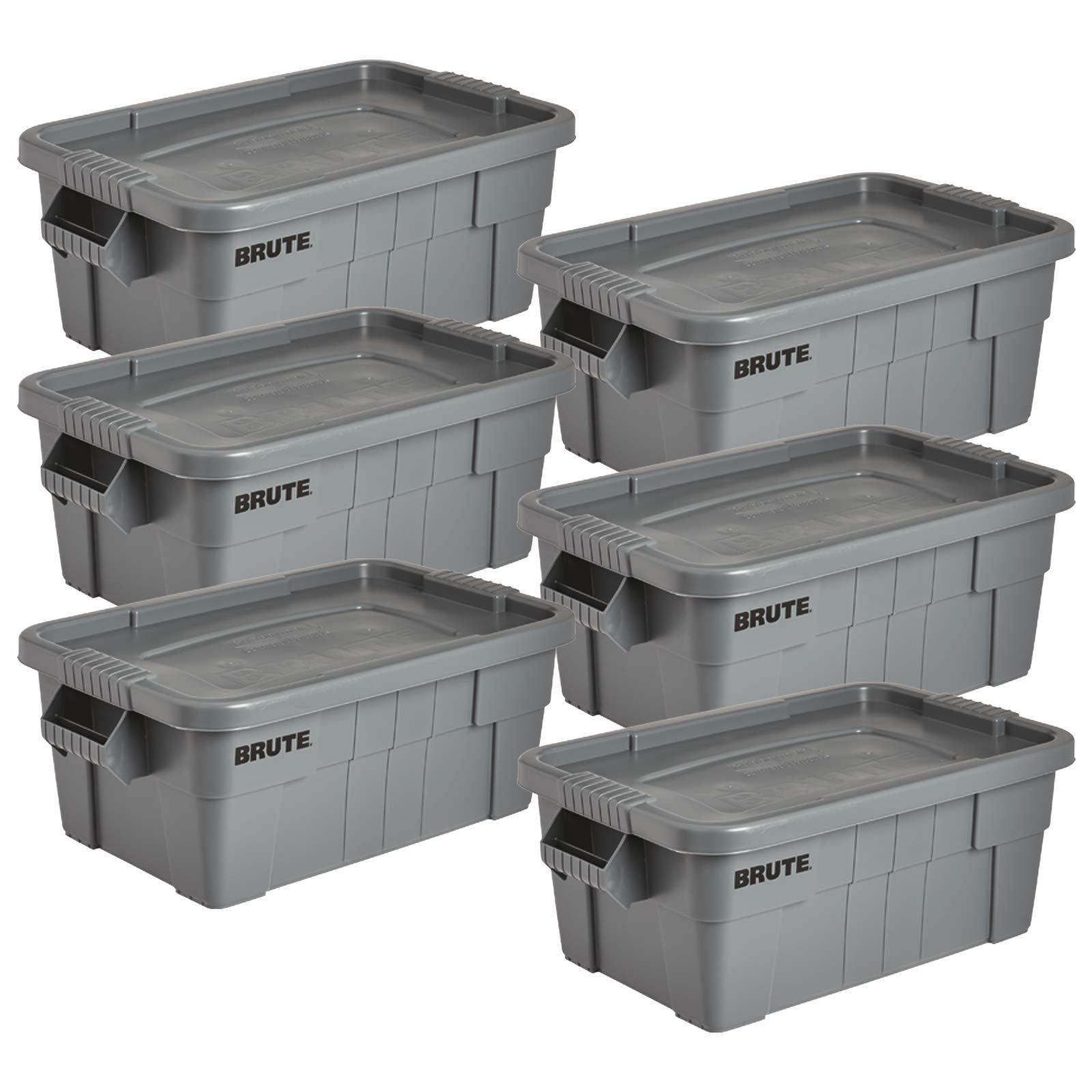 Rubbermaid Commercial Products Brute Tote Storage Bin With Lid, 14-Gallon, Gray, Rugged/Reusable Boxes For Moving/Camping/Garage