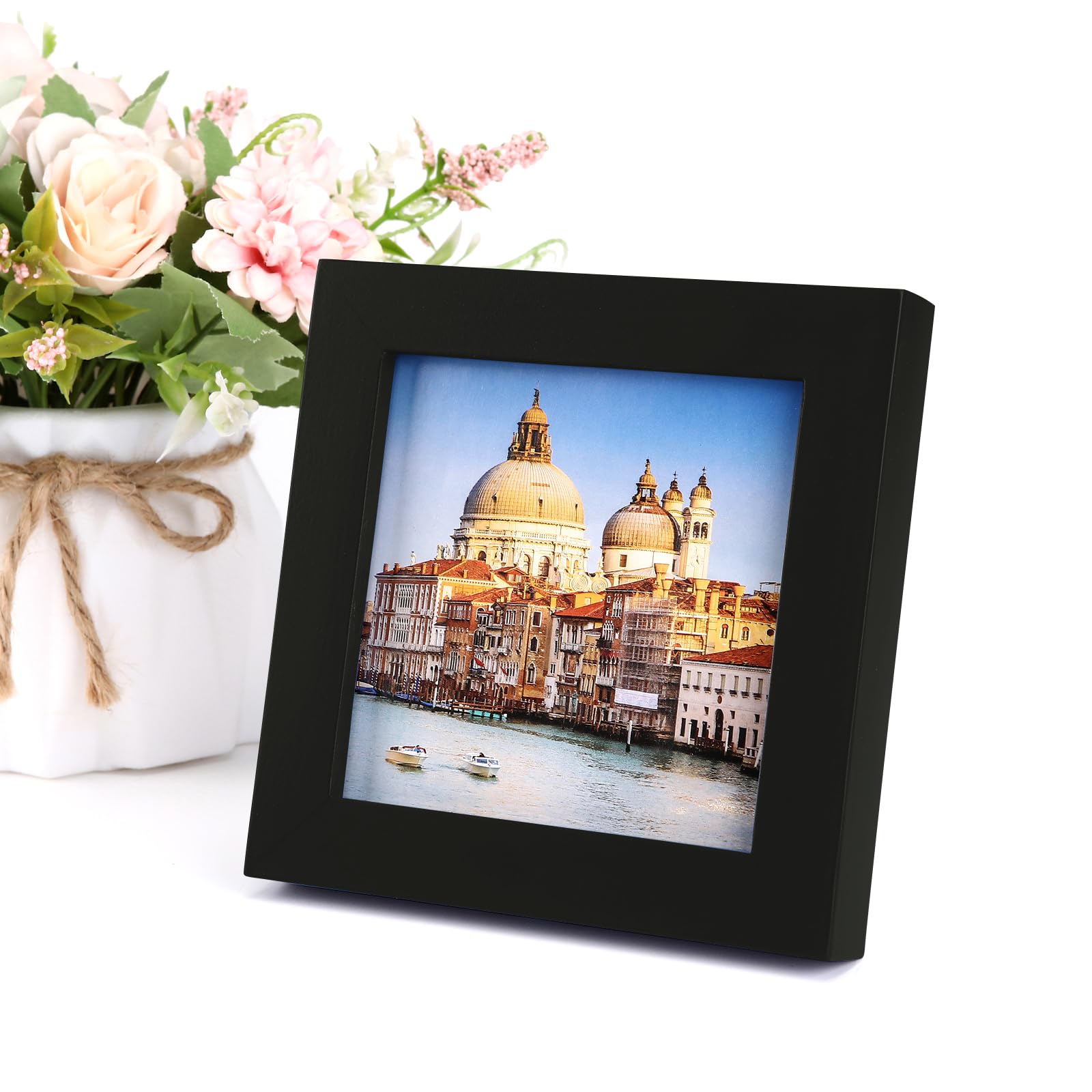 wyooxoo 4x4 Picture Frames Set of 2 Solid Wood Photo Frames Colorful Frame with HD Plexiglass, Wall or Tabletop Display, Black