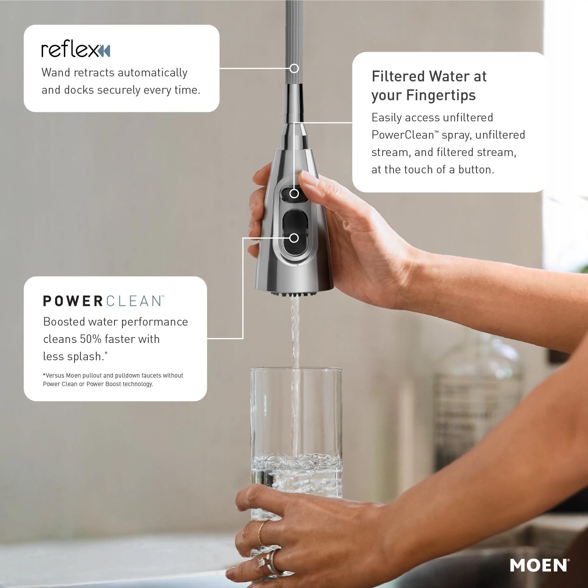 Moen F5923 Align 3-In-1 Water Filtration Pre-Rinse Spring Kitchen Pull Down Faucet, Chrome