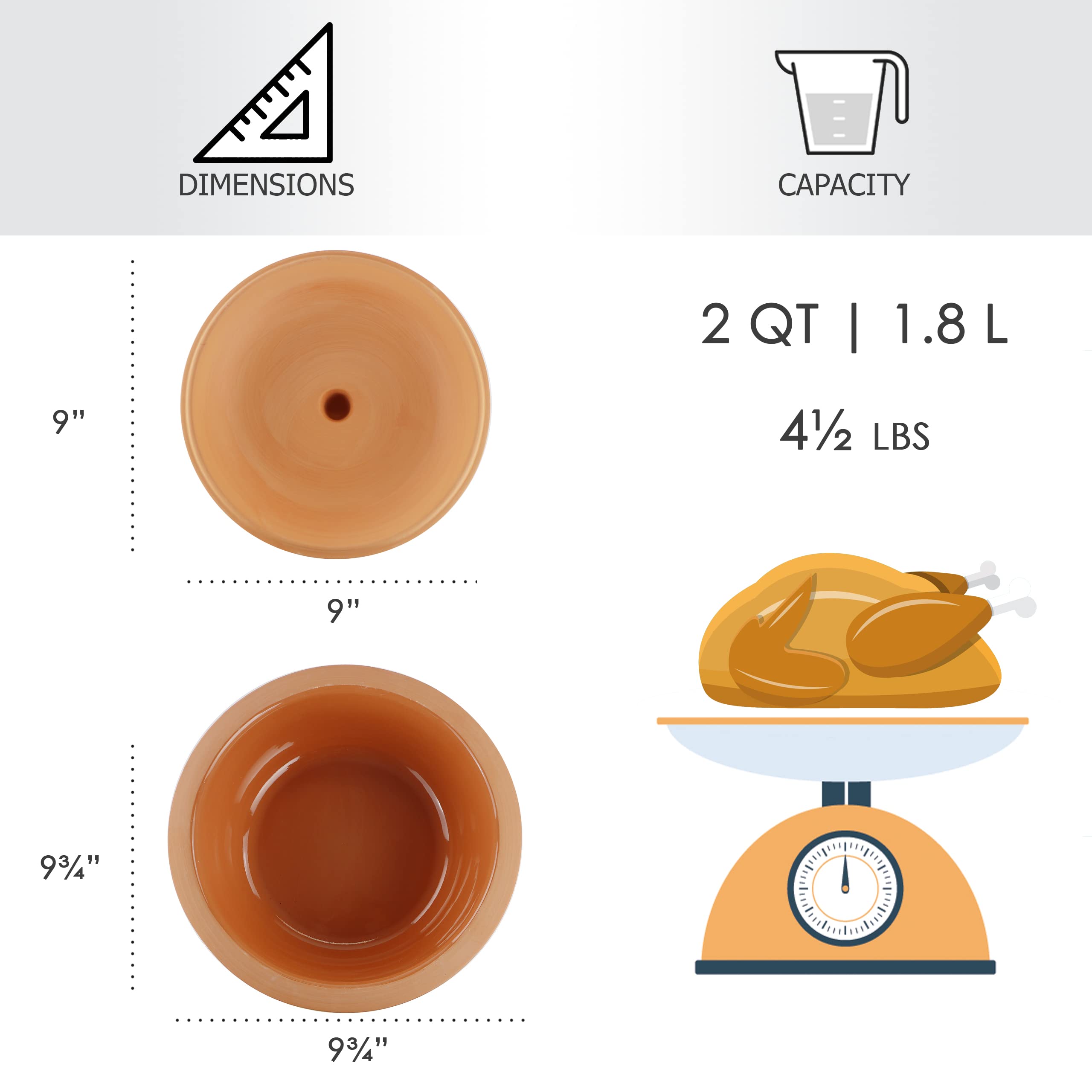 Reston Lloyd 2 Quart Terracotta Clay Dutch Oven - Lead & Cadmium-Free, Oven & Microwave Safe, Rustic Slow-Cooker Pot for Healthy Cooking