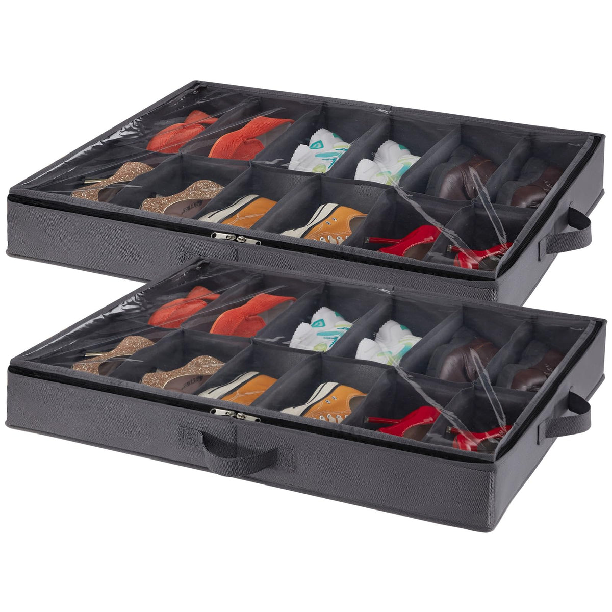 Lifewit Under Bed Shoe Storage Organizer Set of 2, 4.3 Inches Tall Low Profile Fabric Shoes Container Box with Clear Cover, Fold
