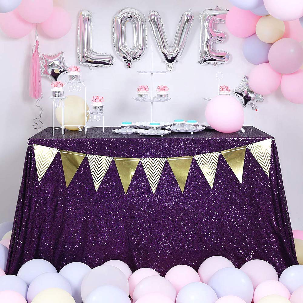 Jyflzq Purple Sequin Tablecloth 60 X 102 Rectangular Sparkly Drape Table Cloths Table Cover Overlay For Wedding Birthday Party B