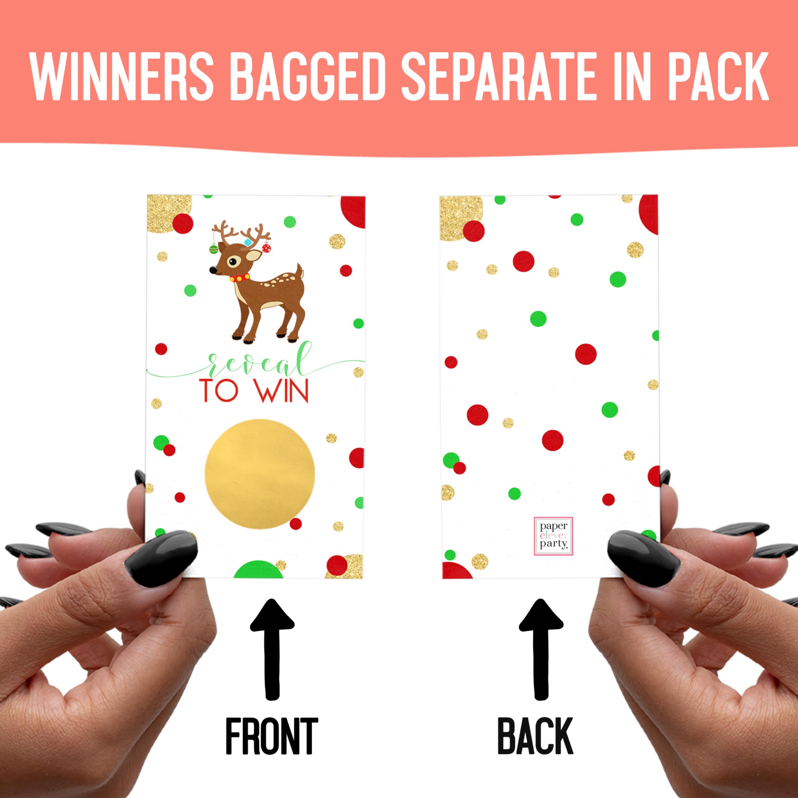 Reindeer Scratch Off Christmas Party Games Adults, Office, Group, Family, Holiday Scratcher Tickets For Prize Drawings, Rudolph