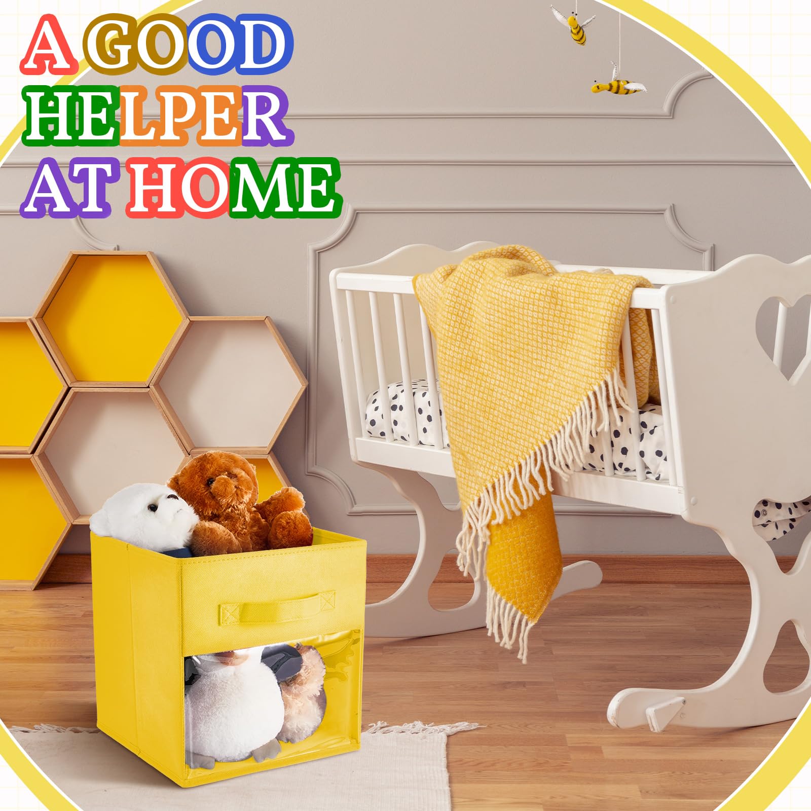 Marsui 12 Pcs Clear Storage Bins Collapsible Cube Fabric Storage Organizer Bin With Window For Kid Room Daycare Nursery Playroom