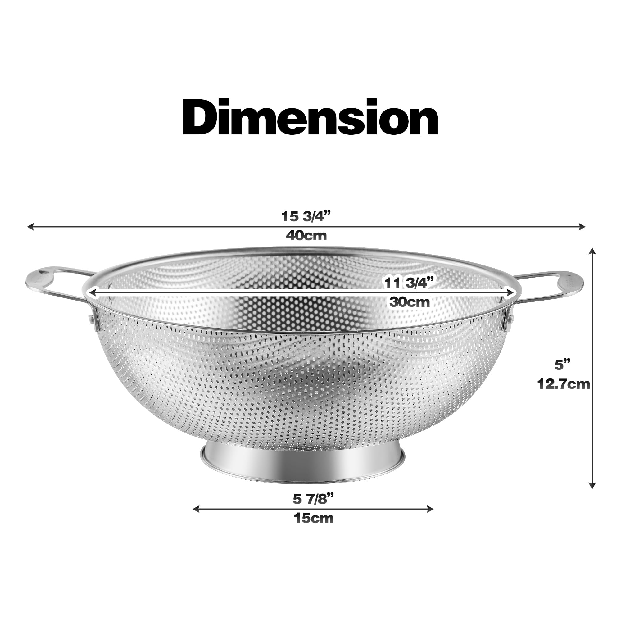 Extra Large 6-Qt Colander, 18/8 Stainless Steel Mesh Strainer For Kitchen, Food Sieve With Riveted Handles And Self-Draining Sol