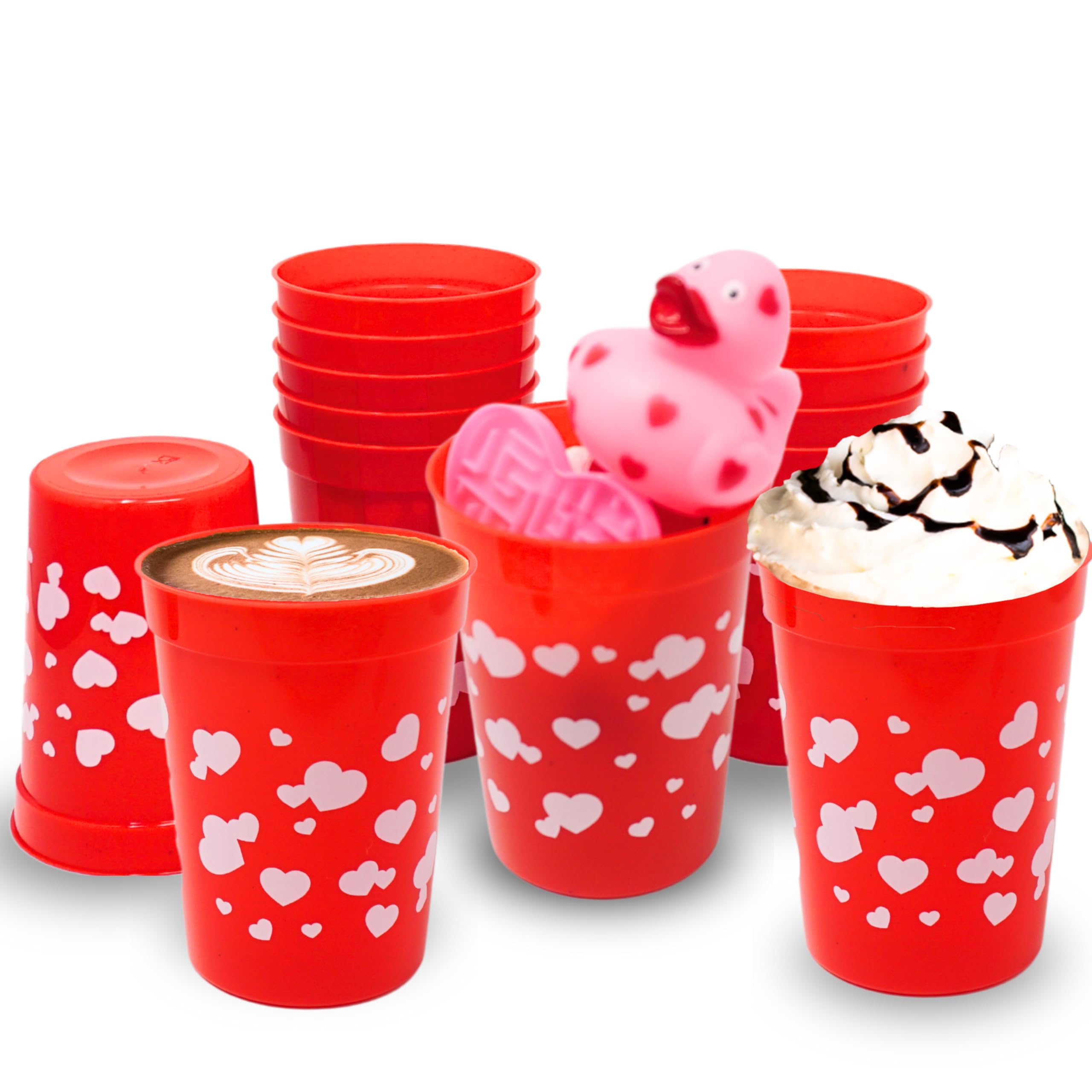 4E'S Novelty Kids Valentine'S Day Plastic Reusable Cups 8 Oz 12 Pack, Red With Hearts Valentines Tumblers Bulk Party Supplies Fa