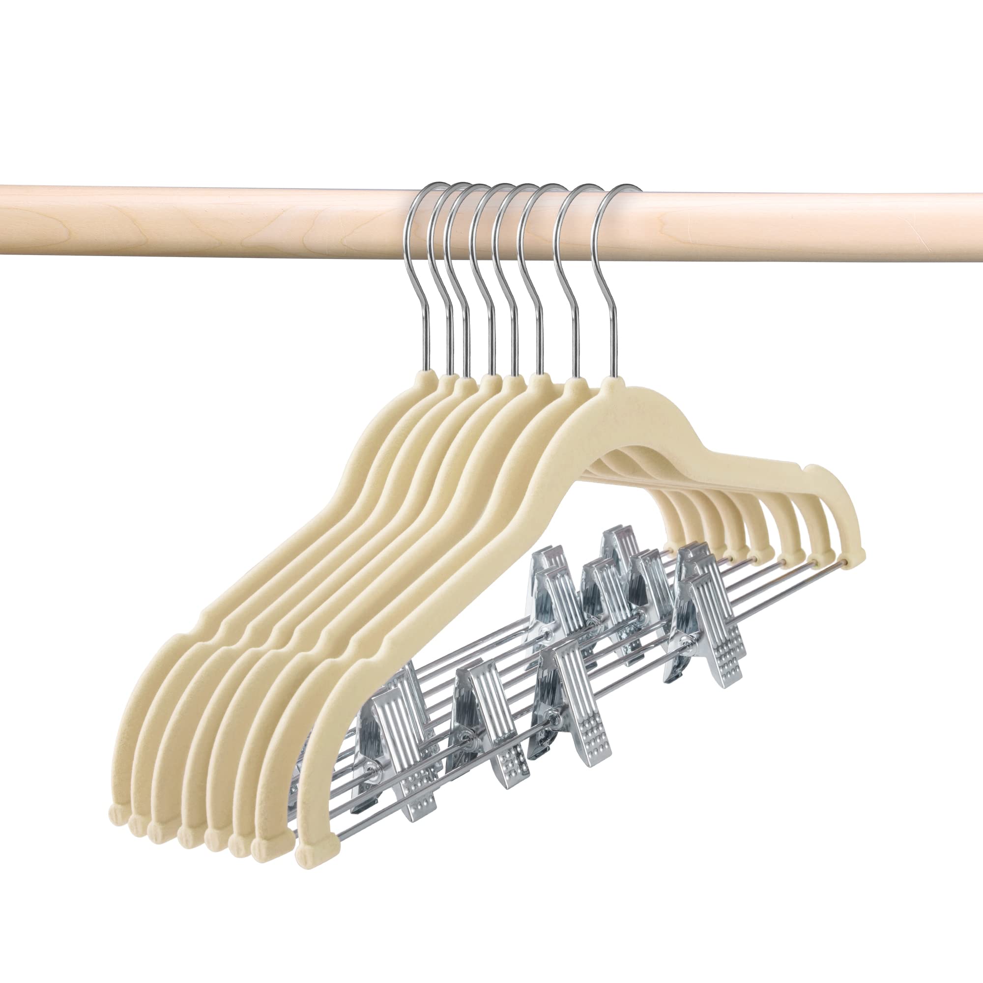House Day Velvet Skirt Hangers 12 Pack, Beige Velvet Hangers With Adjustable Clips, Space Saving Slim Velvet Pant Hangers, Heavy