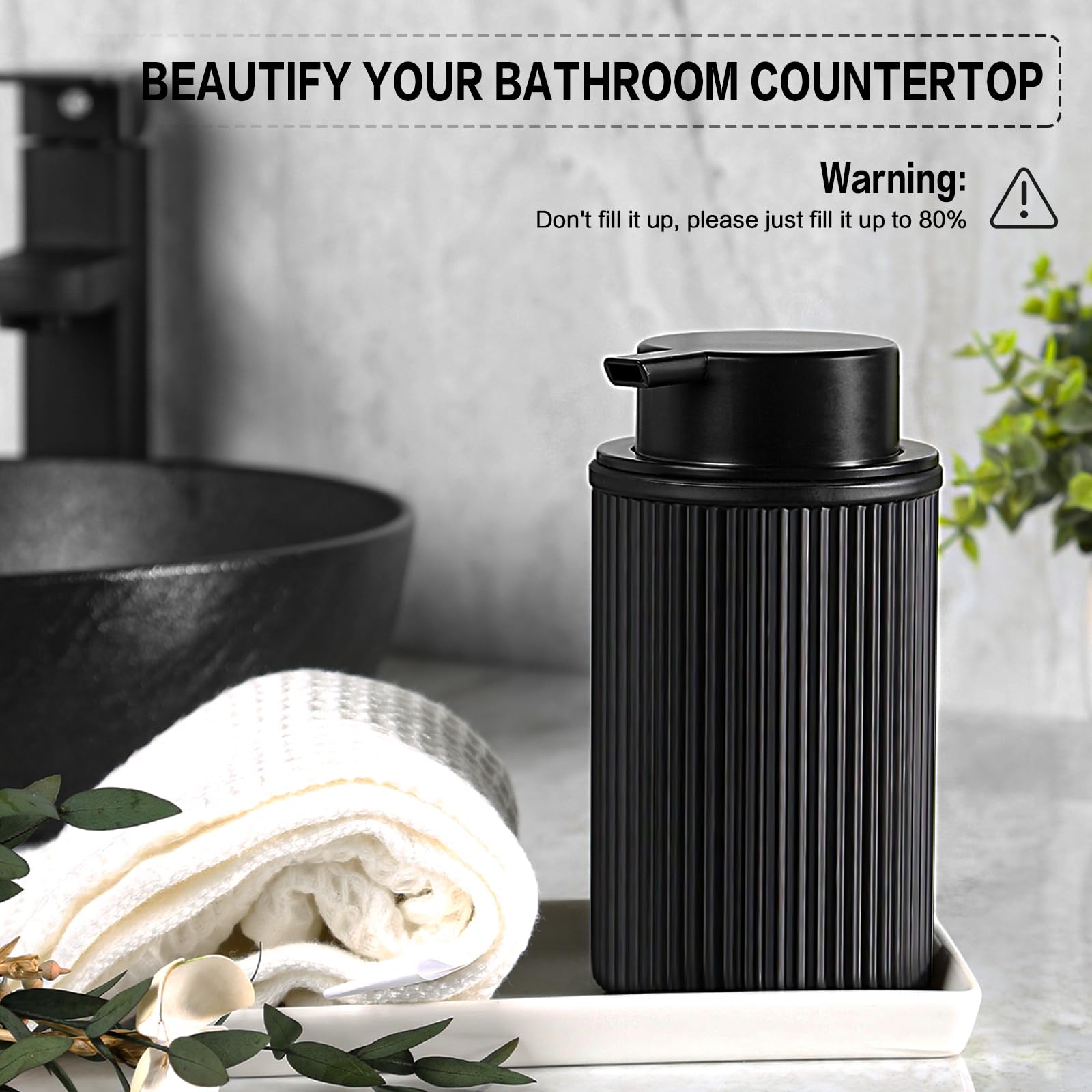 Matte Black Foaming Soap Dispenser, 2 Pack Ribbed Glass Foam Hand Soap Dispenser For Bathroom, 15 Oz Refillable Foaming Pump Bot
