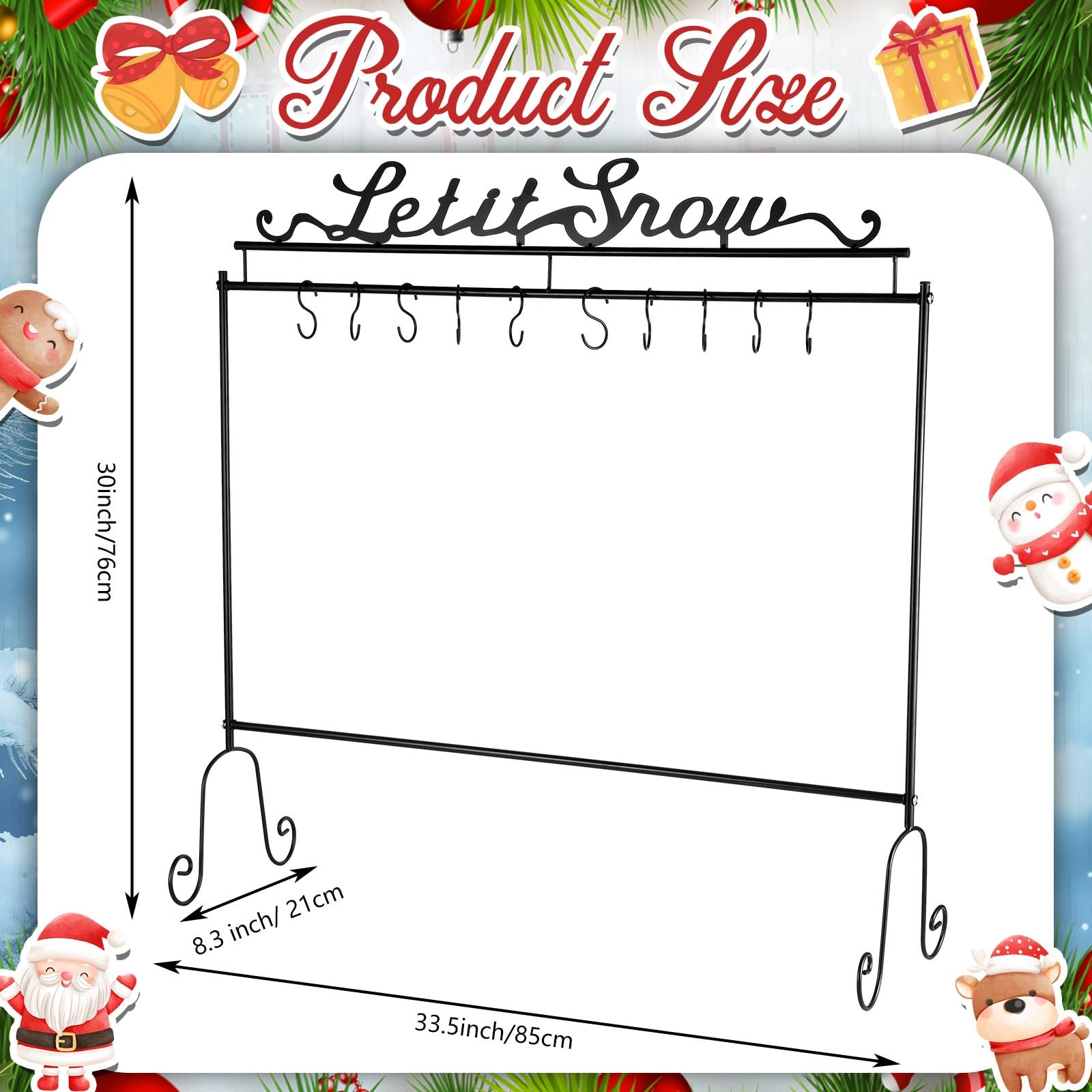 Soaoo Metal Christmas Stocking Holder Stand with 10 Hooks 33.5 x 30 x 8.3 Inch Heavy Duty Freestanding Merry Christmas Stocking