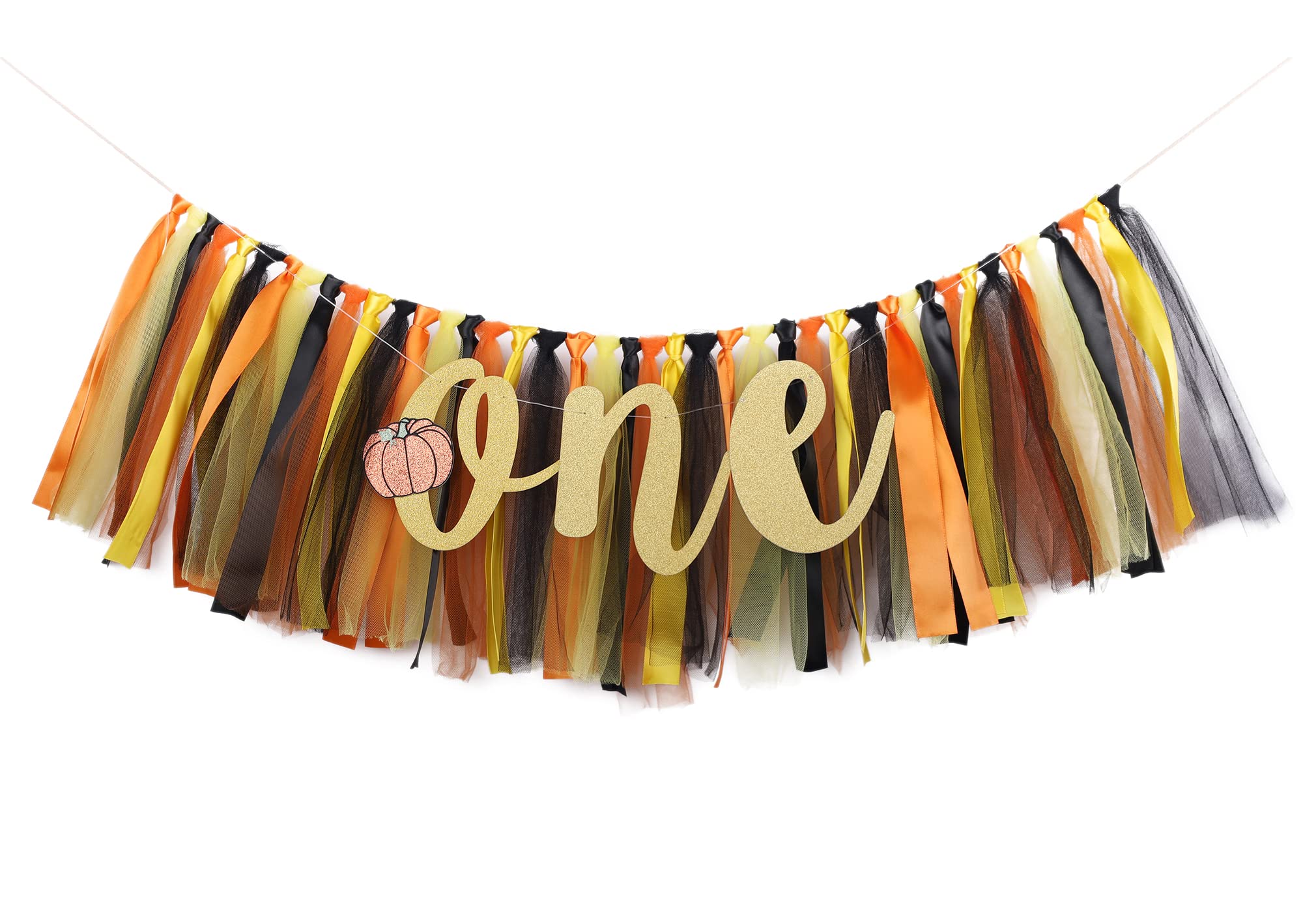 Pumpkin Highchair Banner Decoration For Baby - First 1St Birthday Banner Photo Props, Black 0Range Yellow, High Chair Garland Ha