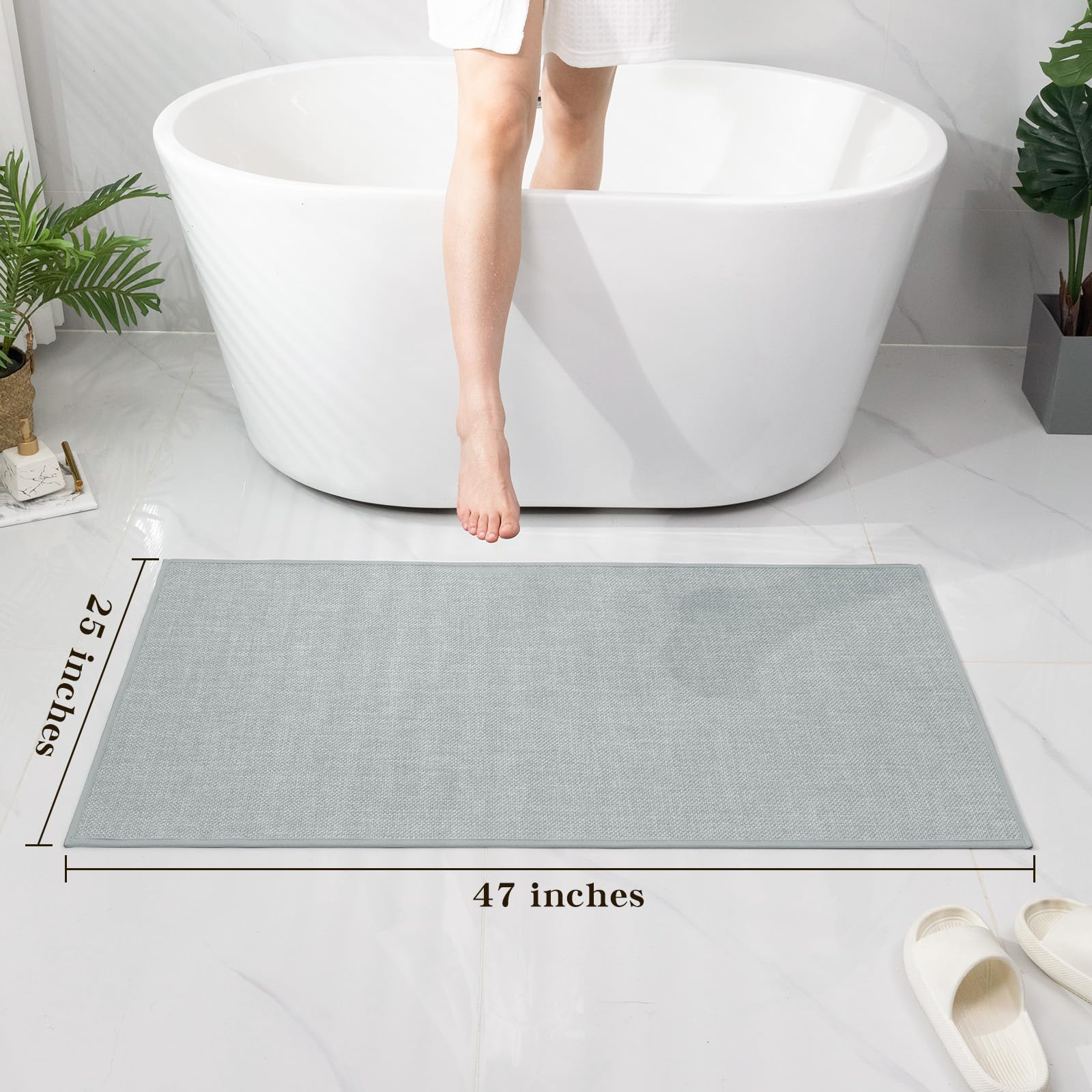 Chakme Bathroom Rugs Mat 47X25, Ultra Thin Non Slip Bath Mat Large Quick Dry Absorbent Bath Mat For Bathroom Floor, (Light Grey,