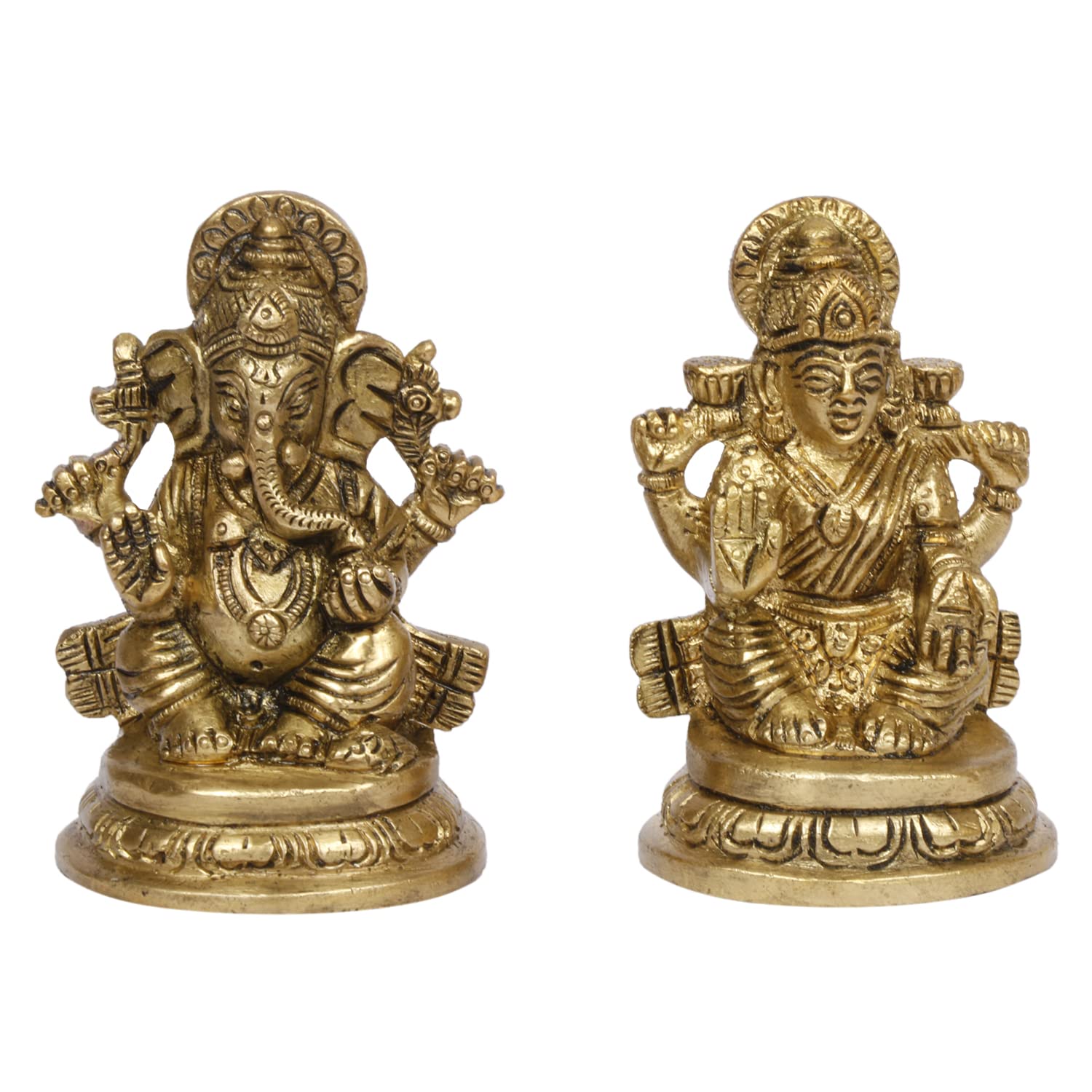 Kartique Brass Laxmi Ganesh Idol For Home Dcor, Showpiece, Gift - 3.25 Inch Height For Good Luck In Gold Color