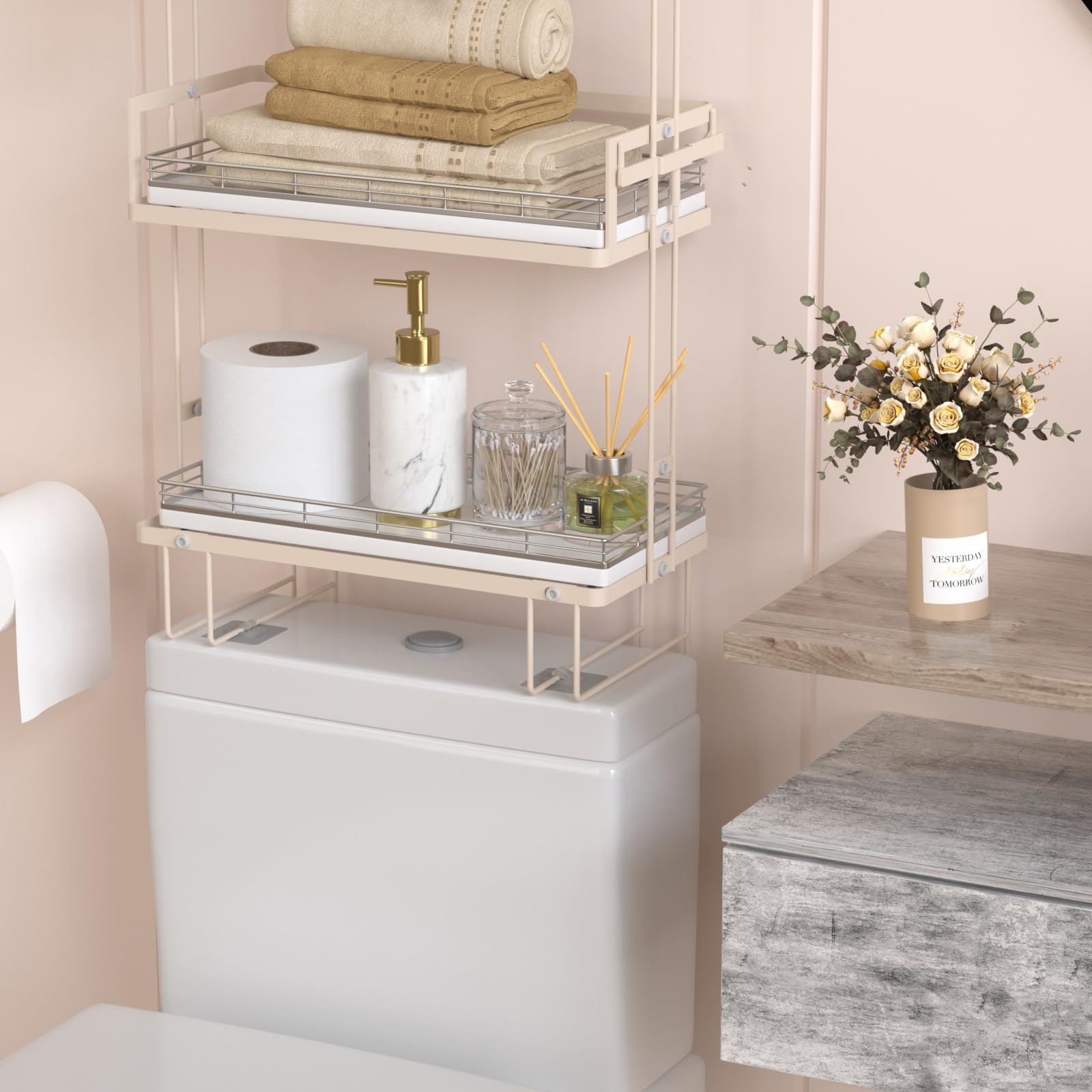 Focusonit Oak Bathroom Toilet Tank Tray, 13'' Wood Back Of Toilet Paper Basket Tank Topper Storage, Vanity Tray For Perfume Make