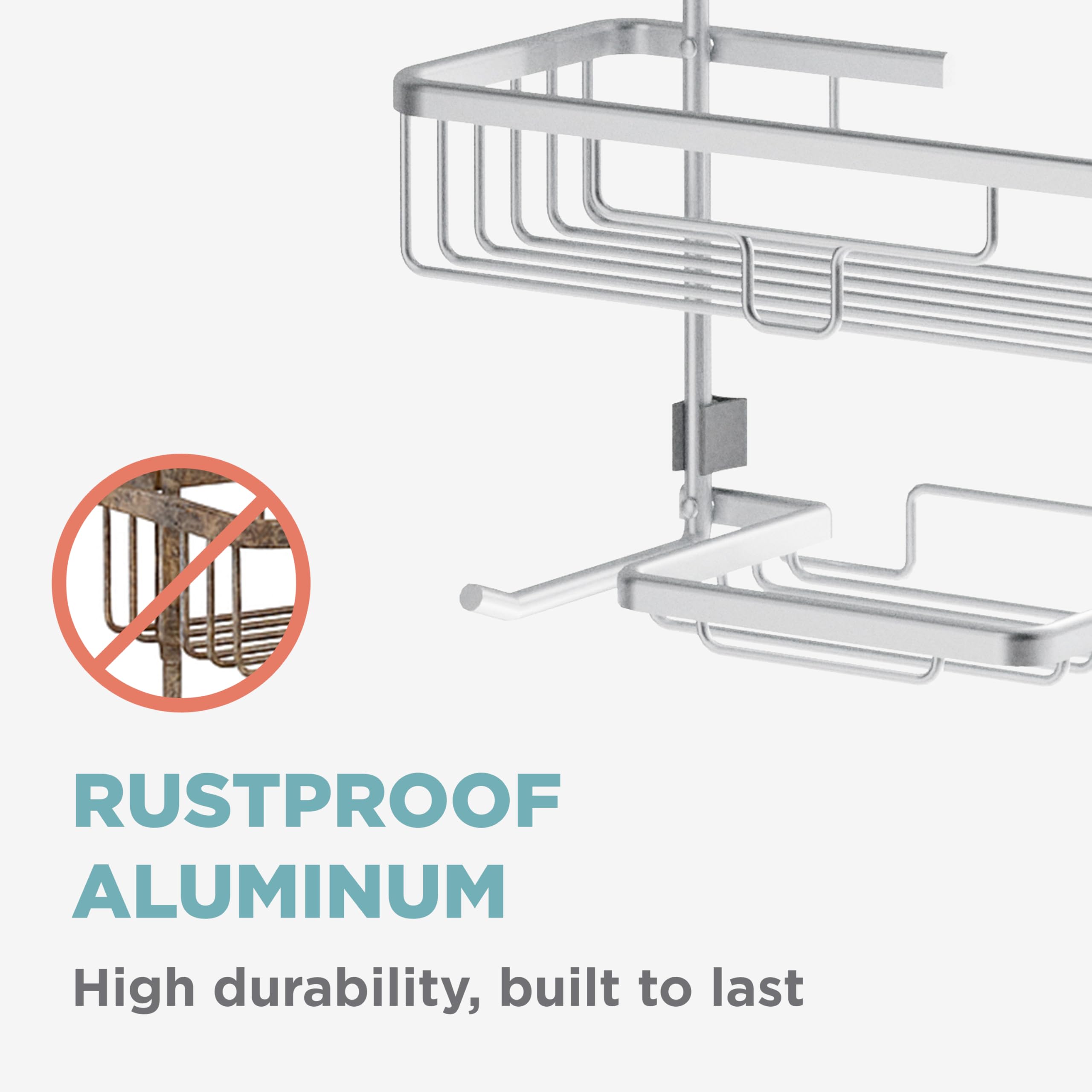 Zenna Home Hanging Shower Caddy  Over the Shower Head Bathroom Storage  Rustproof  No Drilling  Bath Organizer with 2 Shelves  Soap Tray  Razor Holders and Hooks  Satin Chrome
