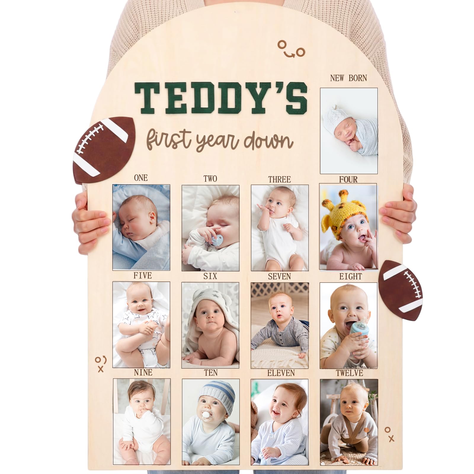 Leinuosen 33 x 22 Inch My First Year Photo Board 12 Monthly Picture Frame with DIY Name Felt Letters 1st Birthday Decorations Gi