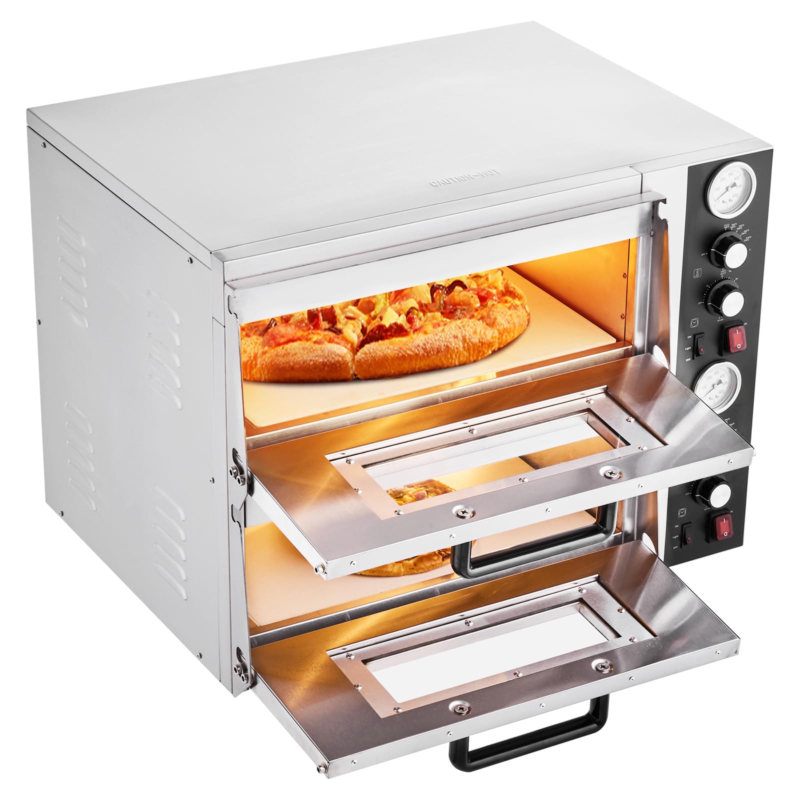 VEVOR Pizza Oven Electric, 18 Double-Deck Commercial Countertop Pizza Oven, 842F Max Temp, Indoor Pizza Maker with Thermometer, 