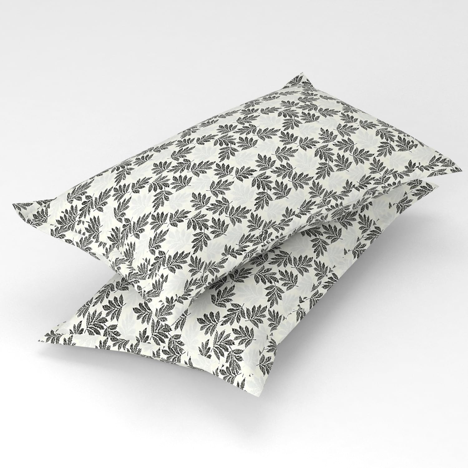 Homefab India 2 Piece Printed Glace Cotton Pillow Covers - Grey, Leafs