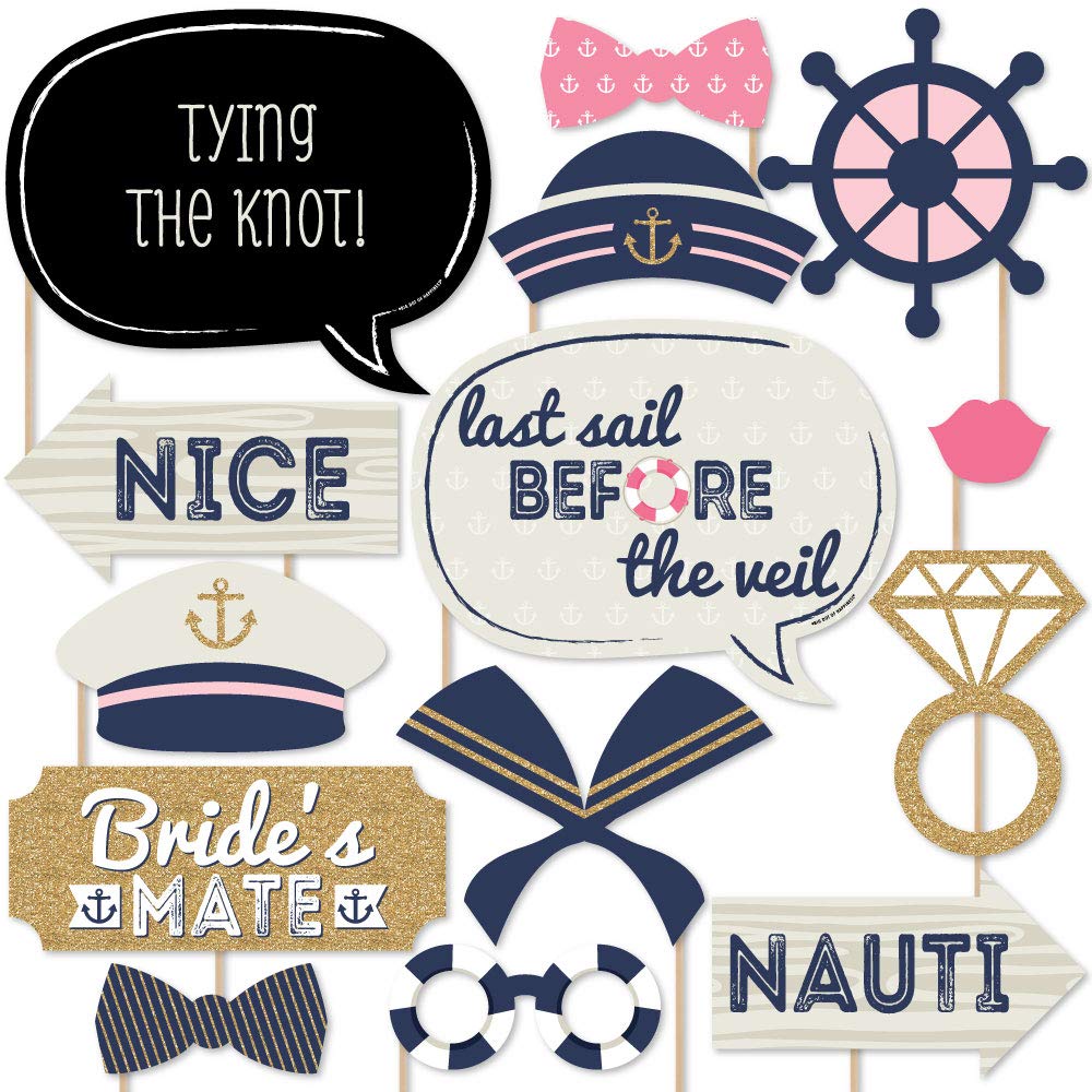 Nautical Bachelorette  Last Sail Before The Veil Bachelorette Party Photo Booth Props Kit  20 Count