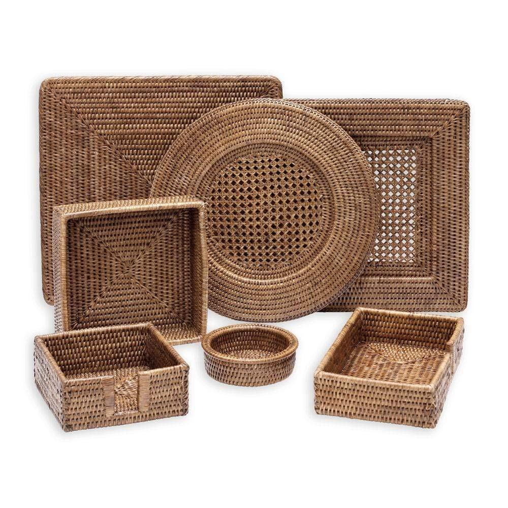 Caspari Rattan Round Plate Charger In Dark Natural Brown