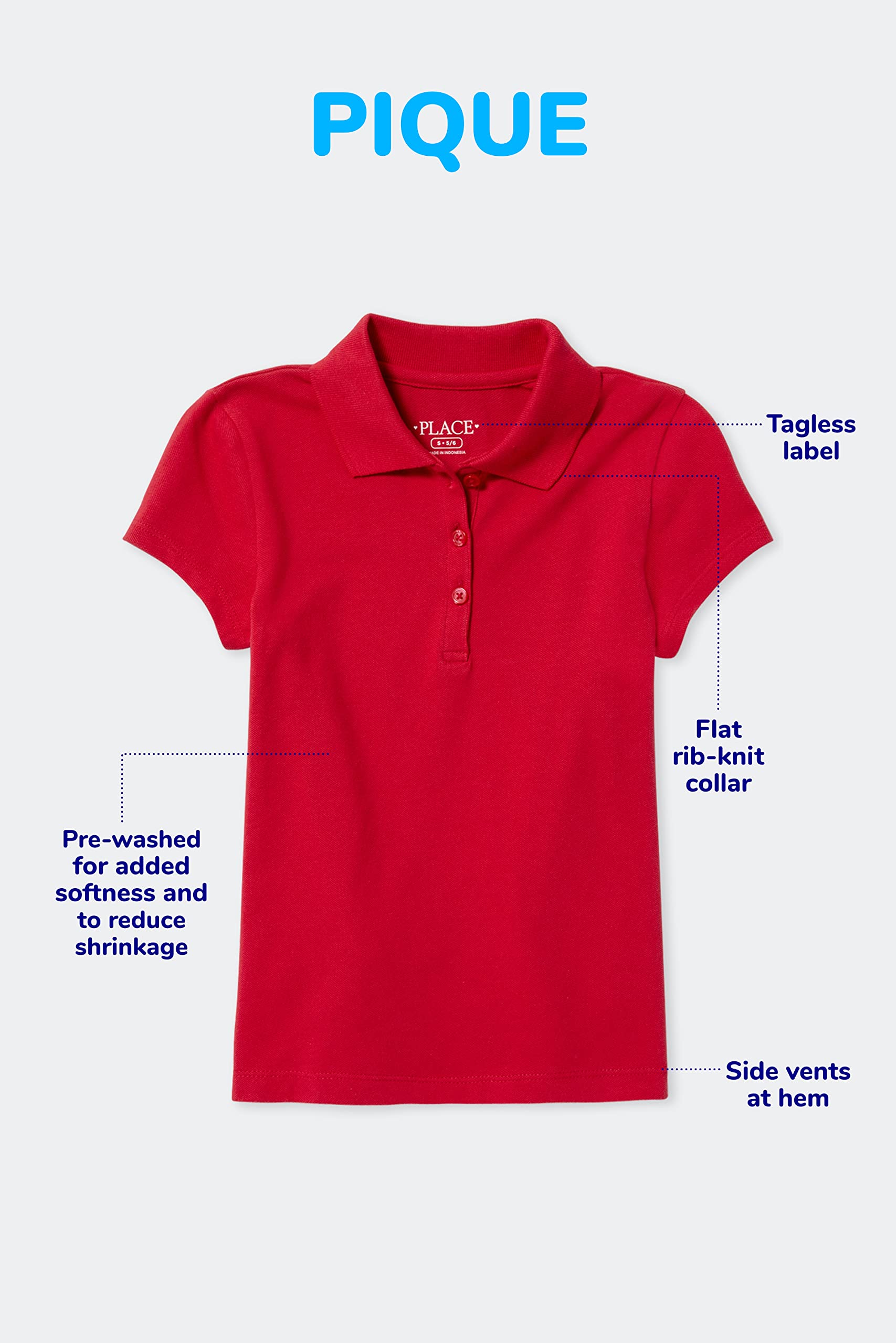 The Childrens Place Girls Short Sleeve Ruffle Pique Polo,Rubine 4 Pack,S (56)