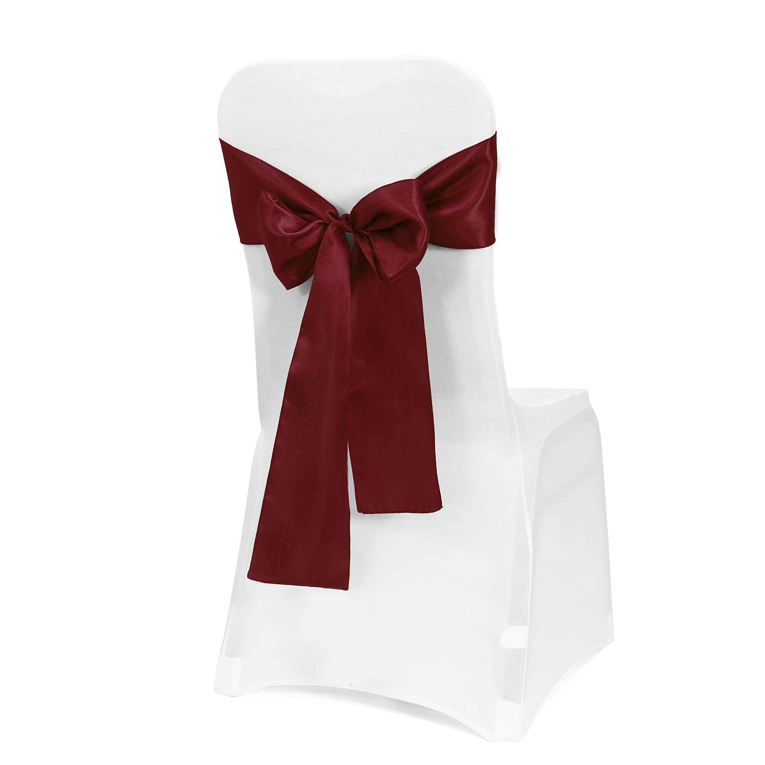 Obstal 50 PCS Burgundy Satin Chair Sashes Bows for Wedding Reception- Universal Chair Cover Back Tie Supplies for Banquet, Party