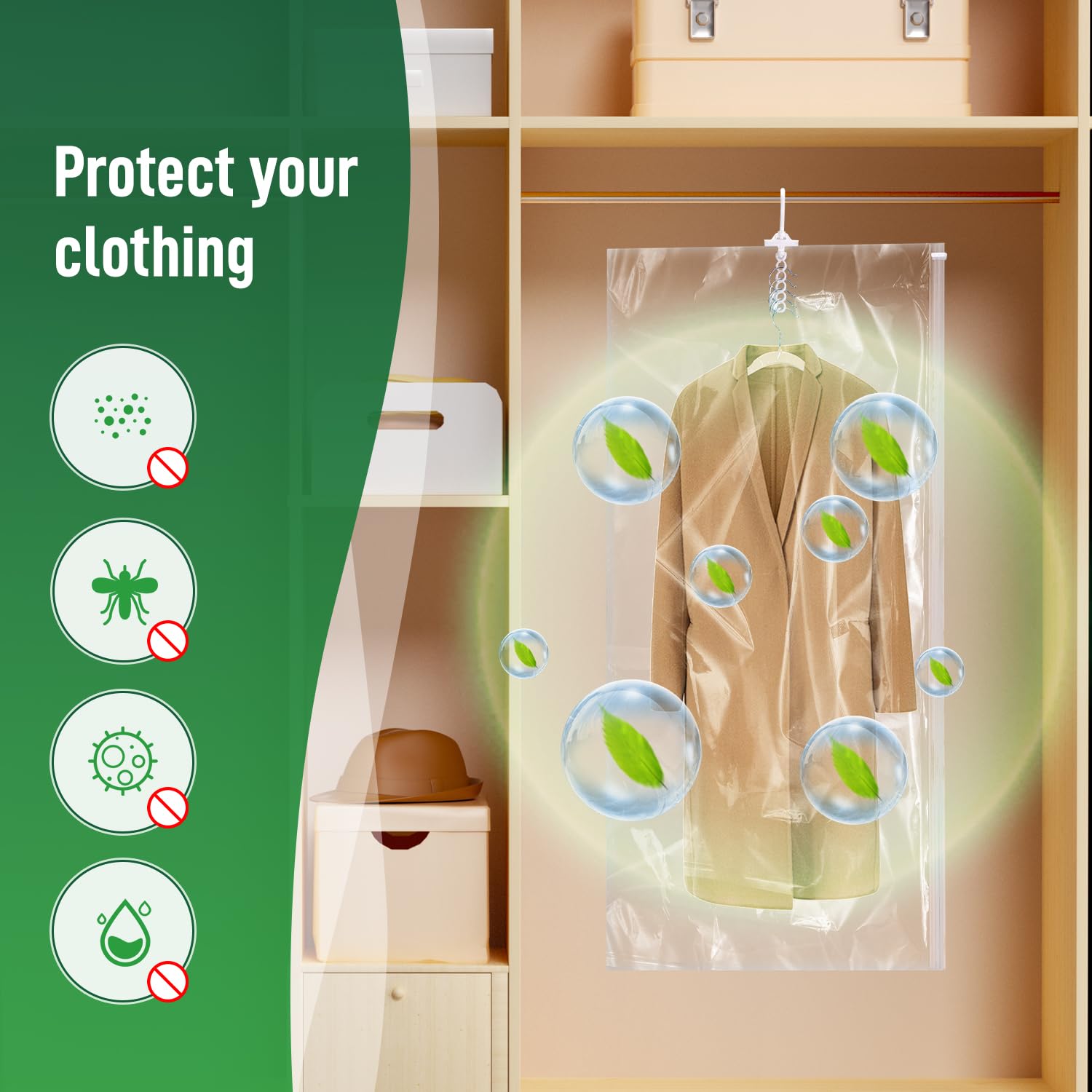 Hanging Vacuum Storage Bags For Clothes With Hand Pump,Coat Storage Bag Hanging,Vacuum Bags For Clothes,Space Saver Vacuum Stora