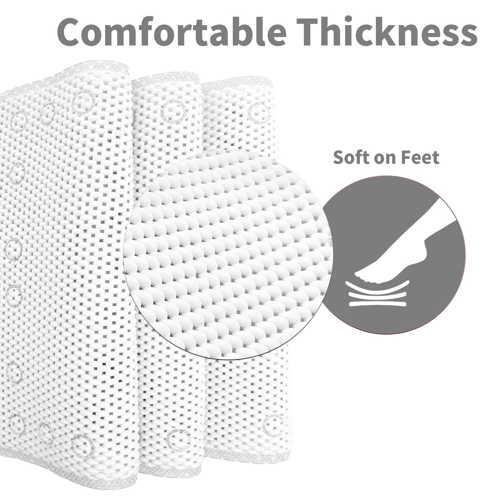Tjwodo Shower And Bath Mat,Non-Slip Machine Washable And Extra Large Bathtub Mats With Drain Holes And Suction Cups Soft Foam Tu