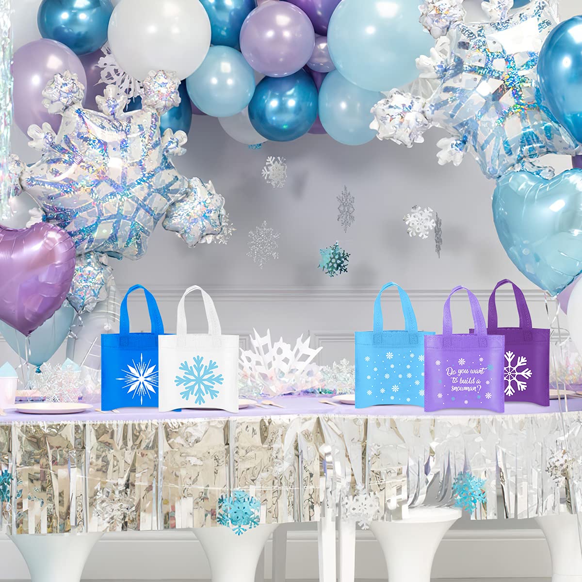20Pcs Snowflake Party Favors Bag  Winter Frozen Non-Woven Candy Treat Bags  Winter Theme Goodie Gifts Tote Bags for Kids Snowflake Holiday Party Winter Wonderland Birthday Baby Shower Party Supplies