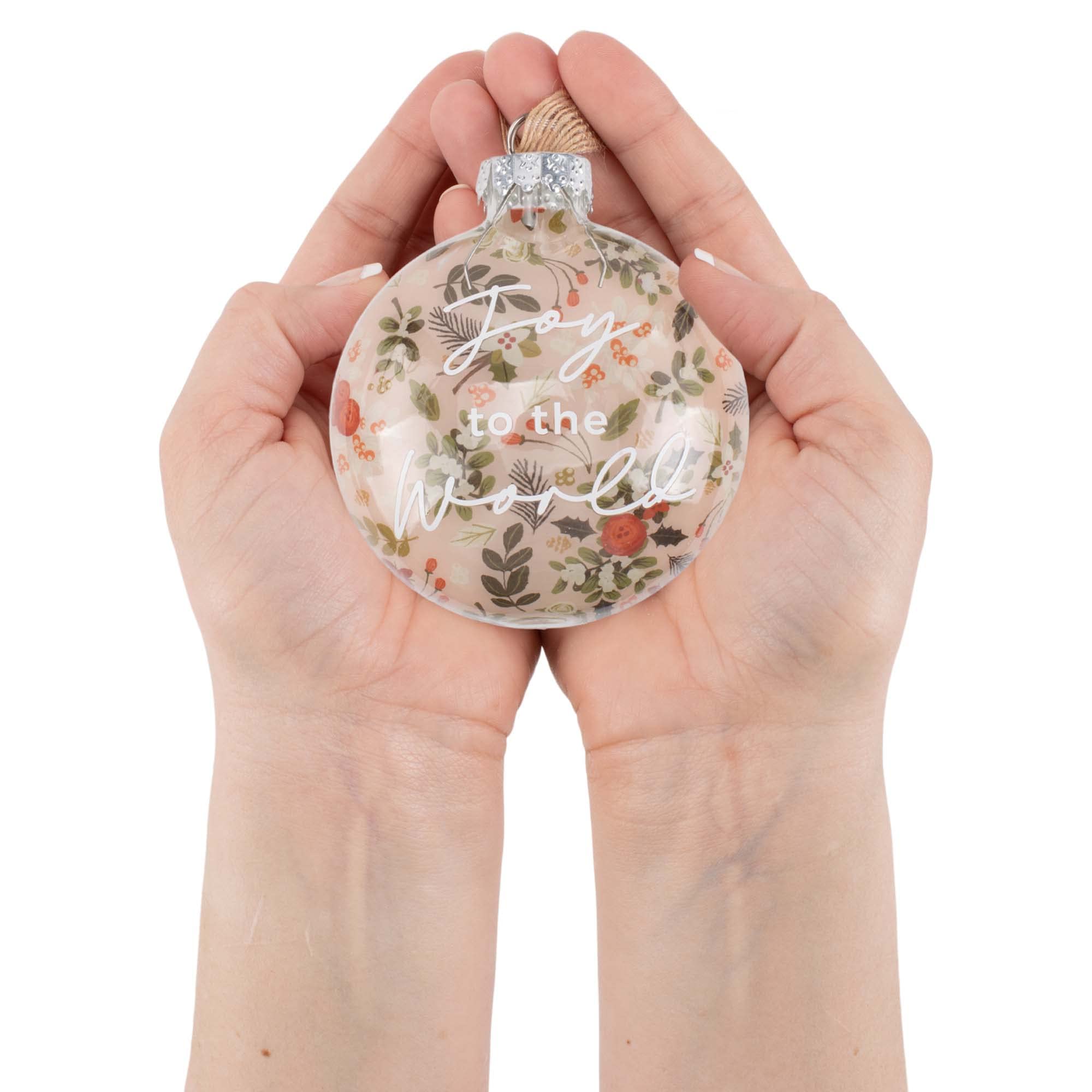 Elanze Designs Joy to The World Floral Pink 4 inch Glass Round Disc Christmas Ornament