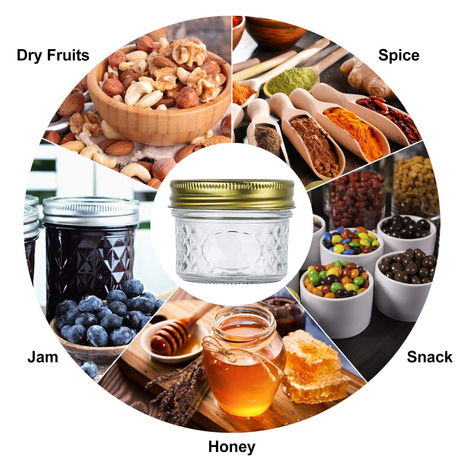 Encheng 4 Oz Glass Jars With Lids And Bands,Small Canning Jars For Caviar,Herb,Jelly,Jams,Mini Wide Mouth Mason Jars For Kitchen