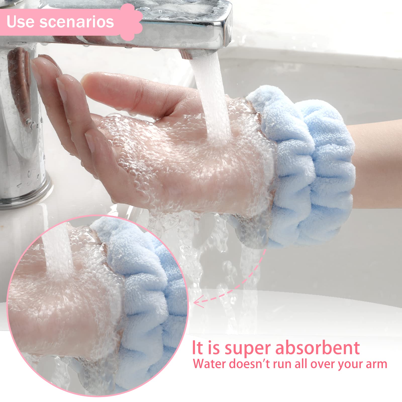 Taocar 8Pcs Wrist Bands For Washing Face, Face Washing Wristbands, Arm Wrist Towels For Washing Face, Spa Face Wash Wristbands,
