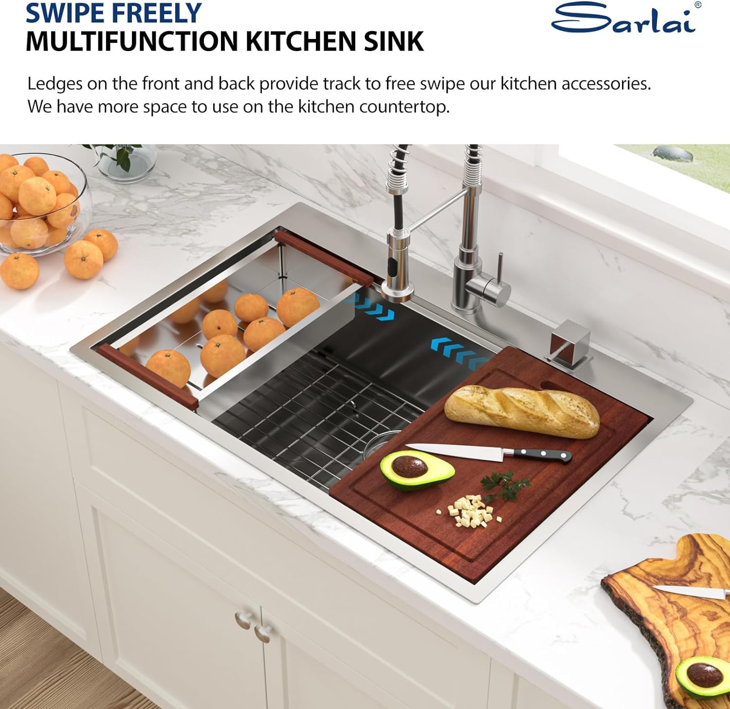 33 Drop In Kitchen Sink Workstation - Sarlai 33X19 Kitchen Sink Drop In Stainless Steel Workstation Sink 16 Gauge Single Bowl De