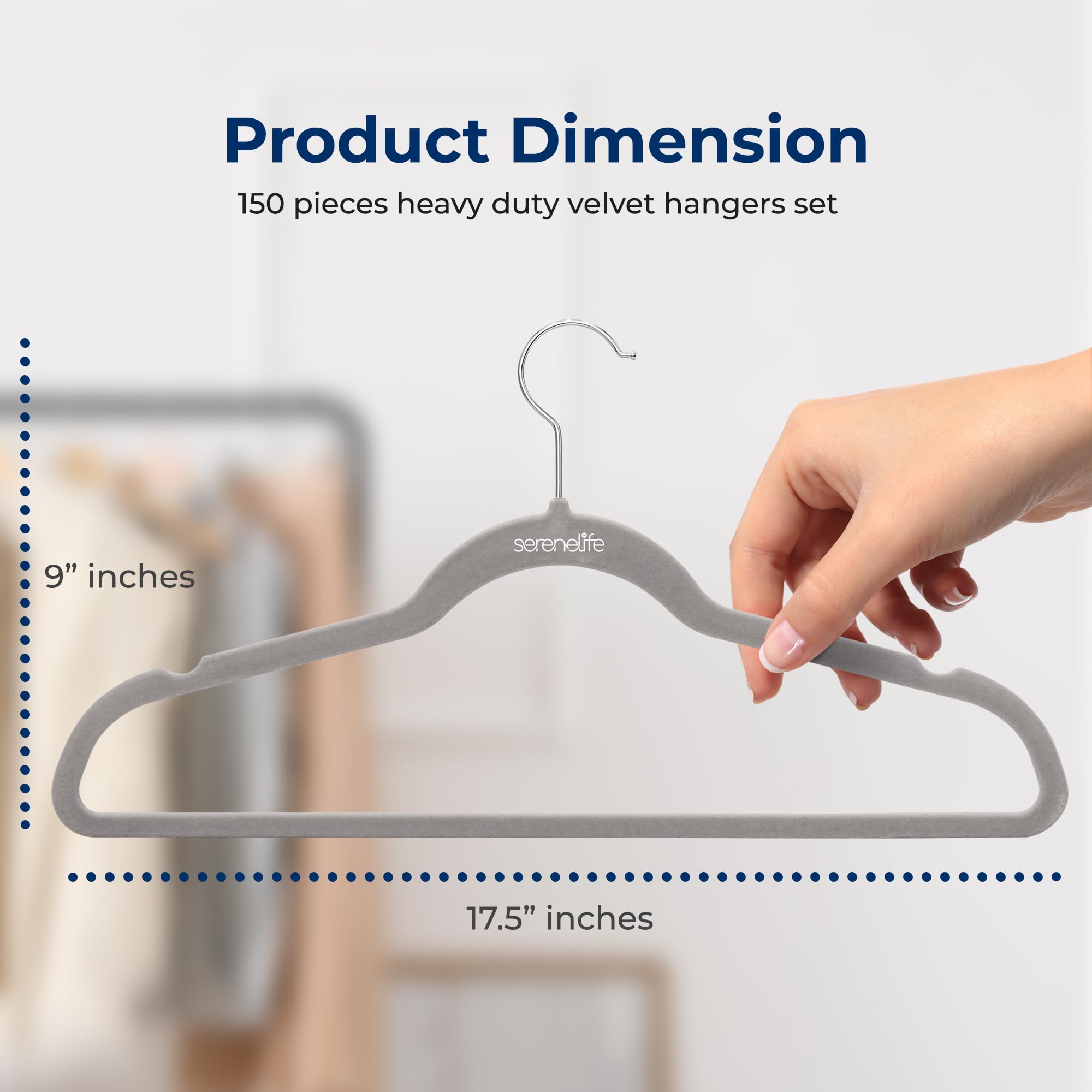 Serenelife Non-Slip Velvet Hangers, Mega Pack, 150 Pieces Hangers For Clothes, Heavy Duty Cloth Hanger Set With 360 Degree Swive