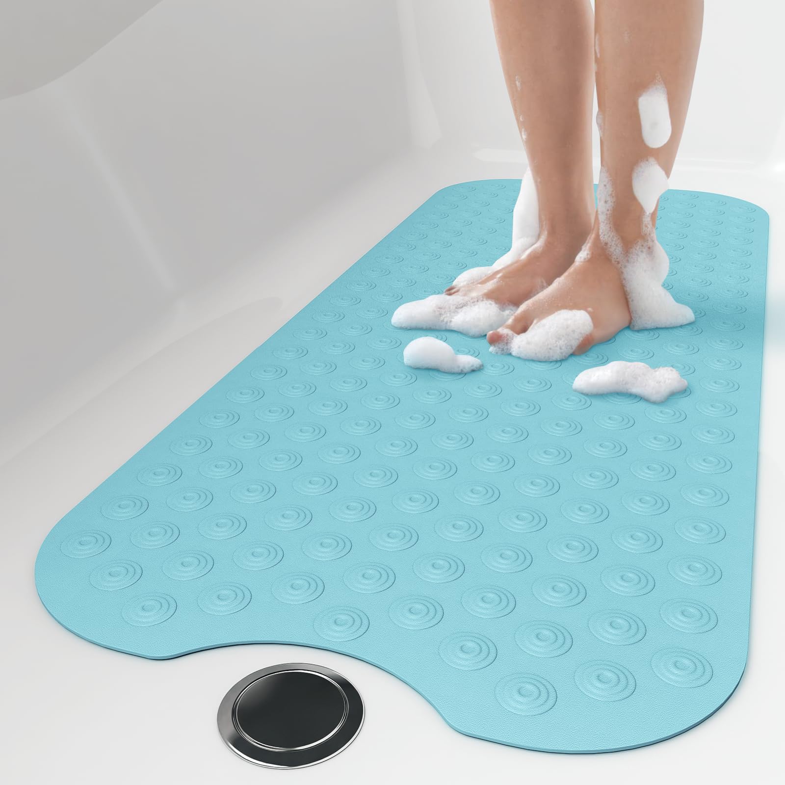 Othway No Suction Cup Bath Mat: 39X16Inch Extra Long Bathmat   Perfect For Refinished Or Ordinary Bath Tubs   Made Of Nature Rub