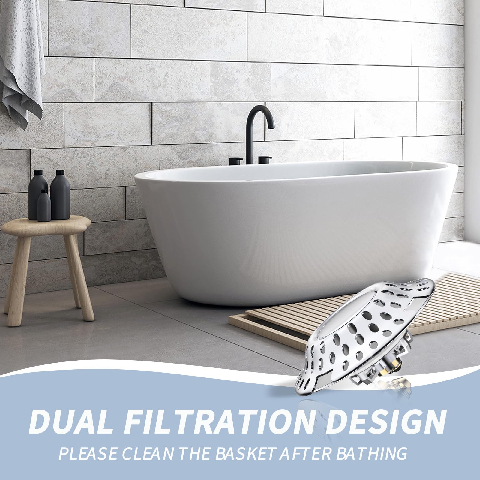 Upgraded 2 In 1 Bathtub Drain Stopper Bathtub Drain Hair Catcher, Effective Tub Stopper With Dual Filtration Design, Anti-Cloggi